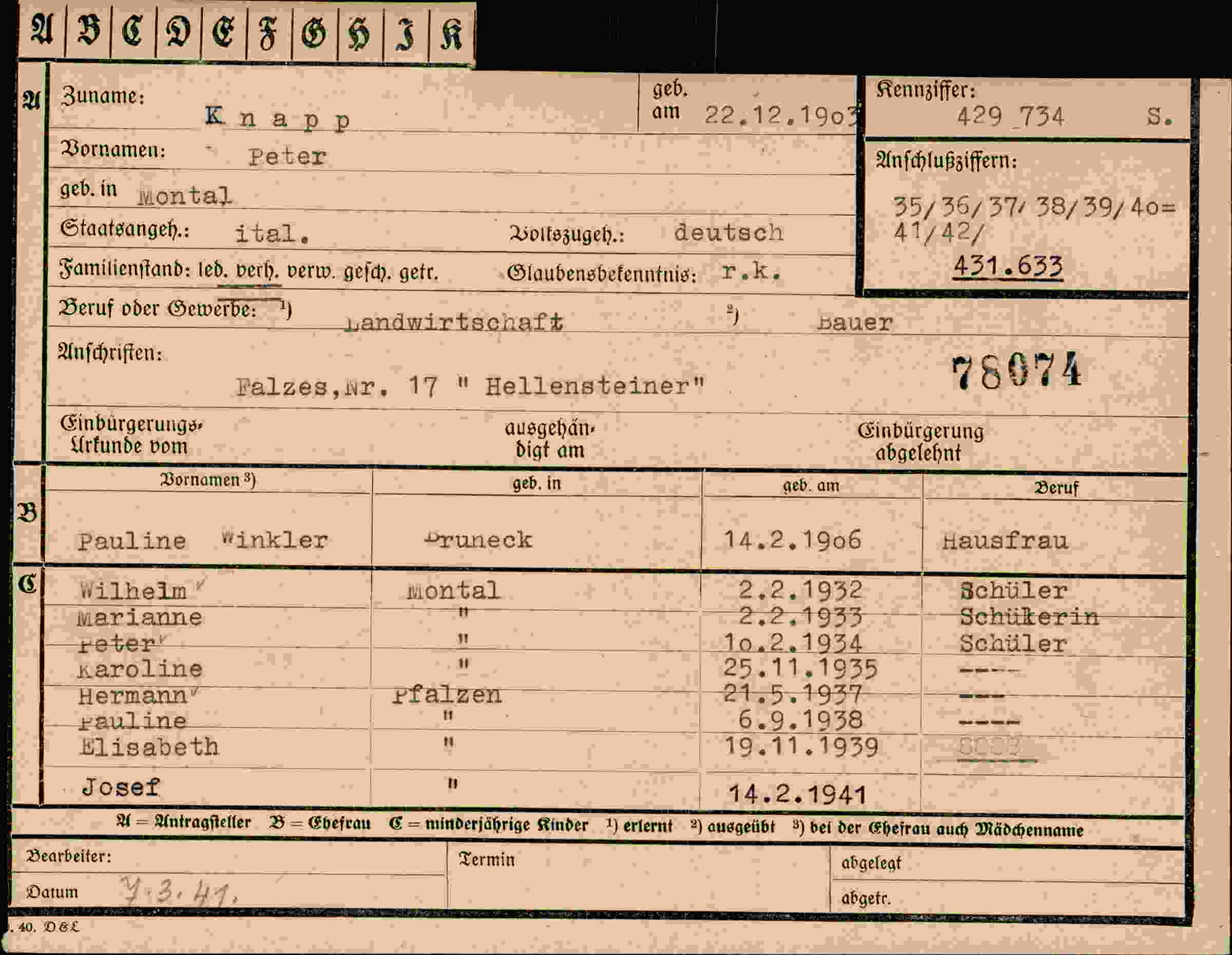 Vorderseite des Dokuments