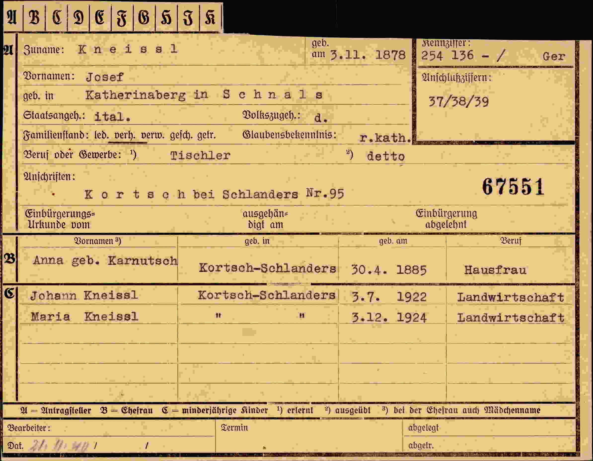 Dokument für Josef Kneissl