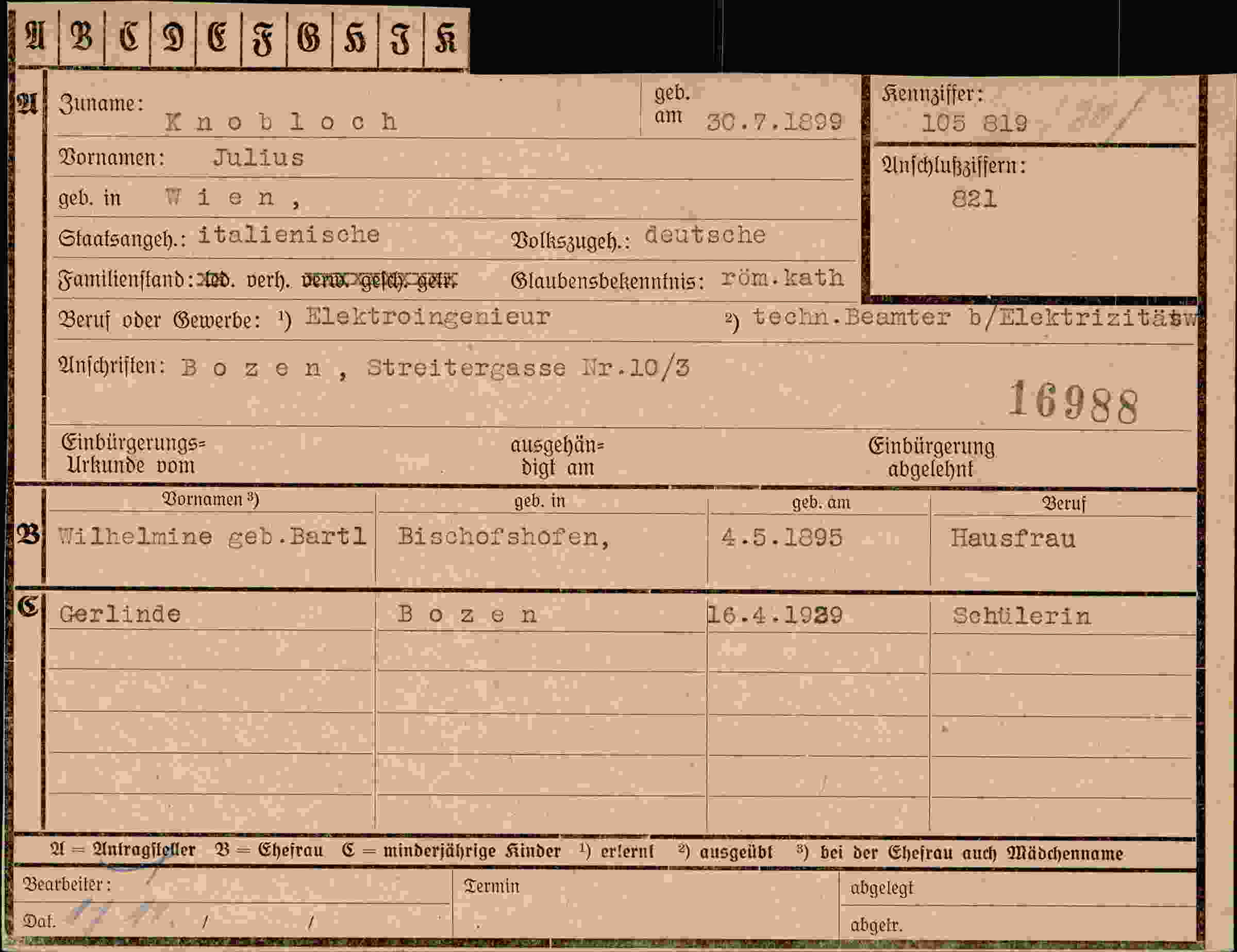 Dokument für Julius Knobloch
