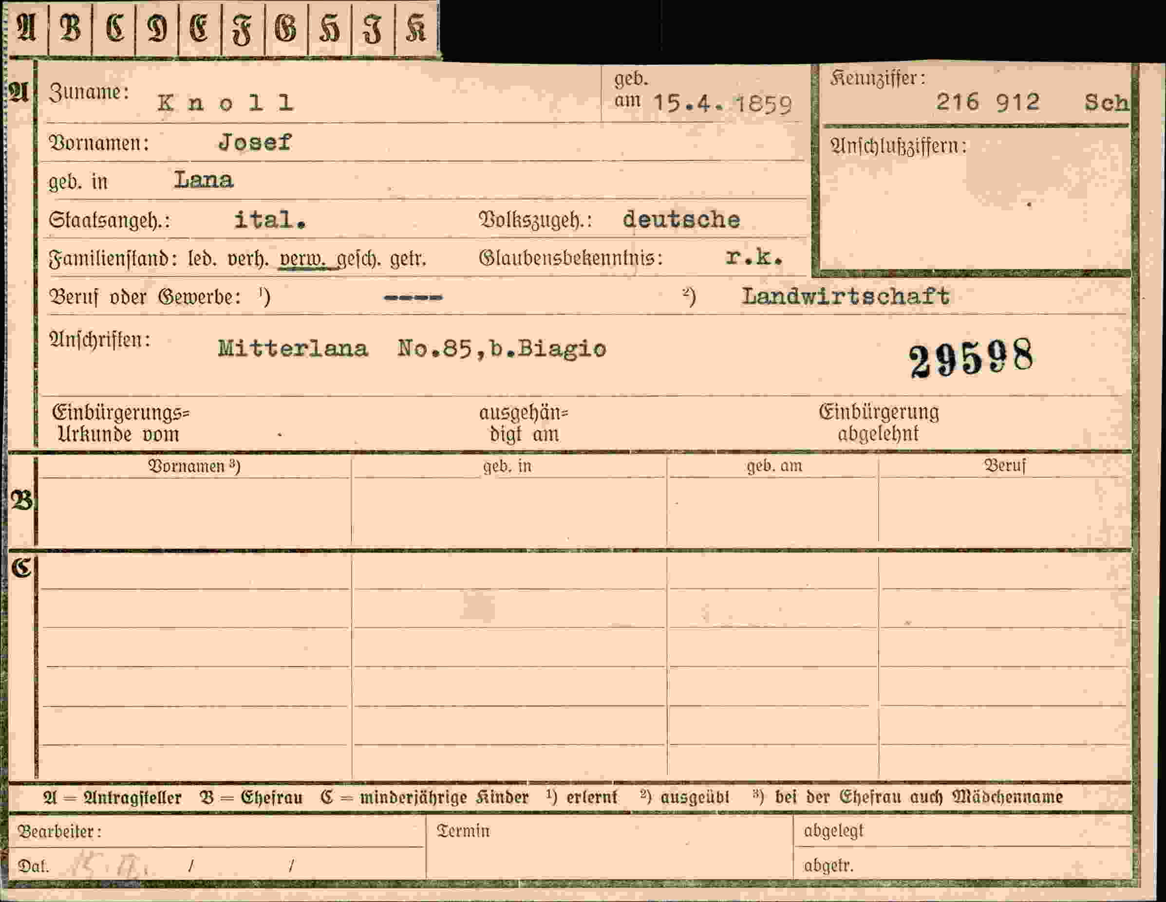 Vorderseite des Dokuments