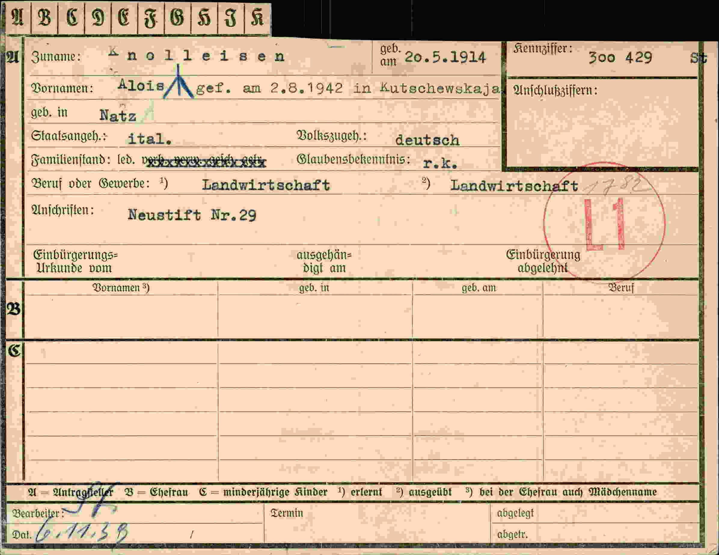 Dokument für Alois Knolleisen