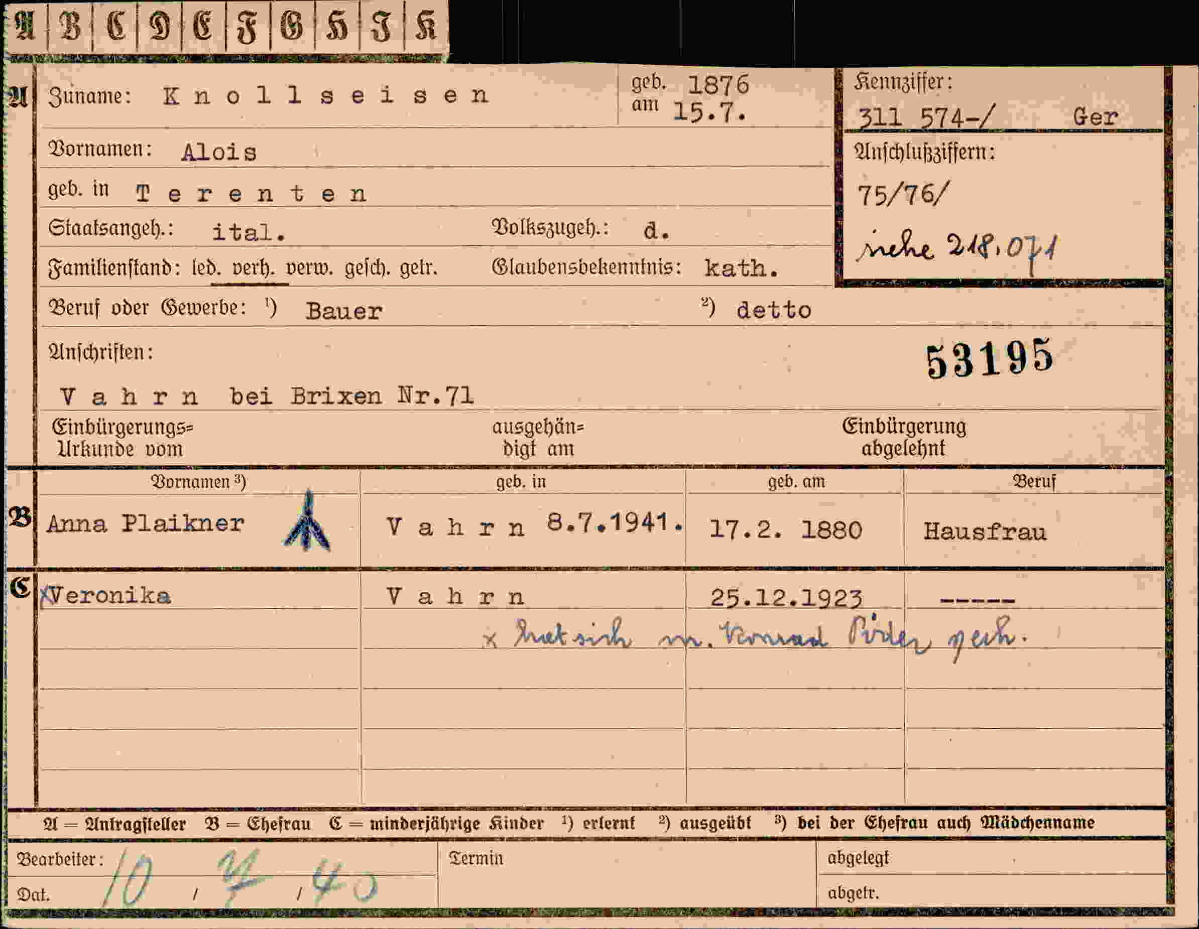 Vorderseite des Dokuments