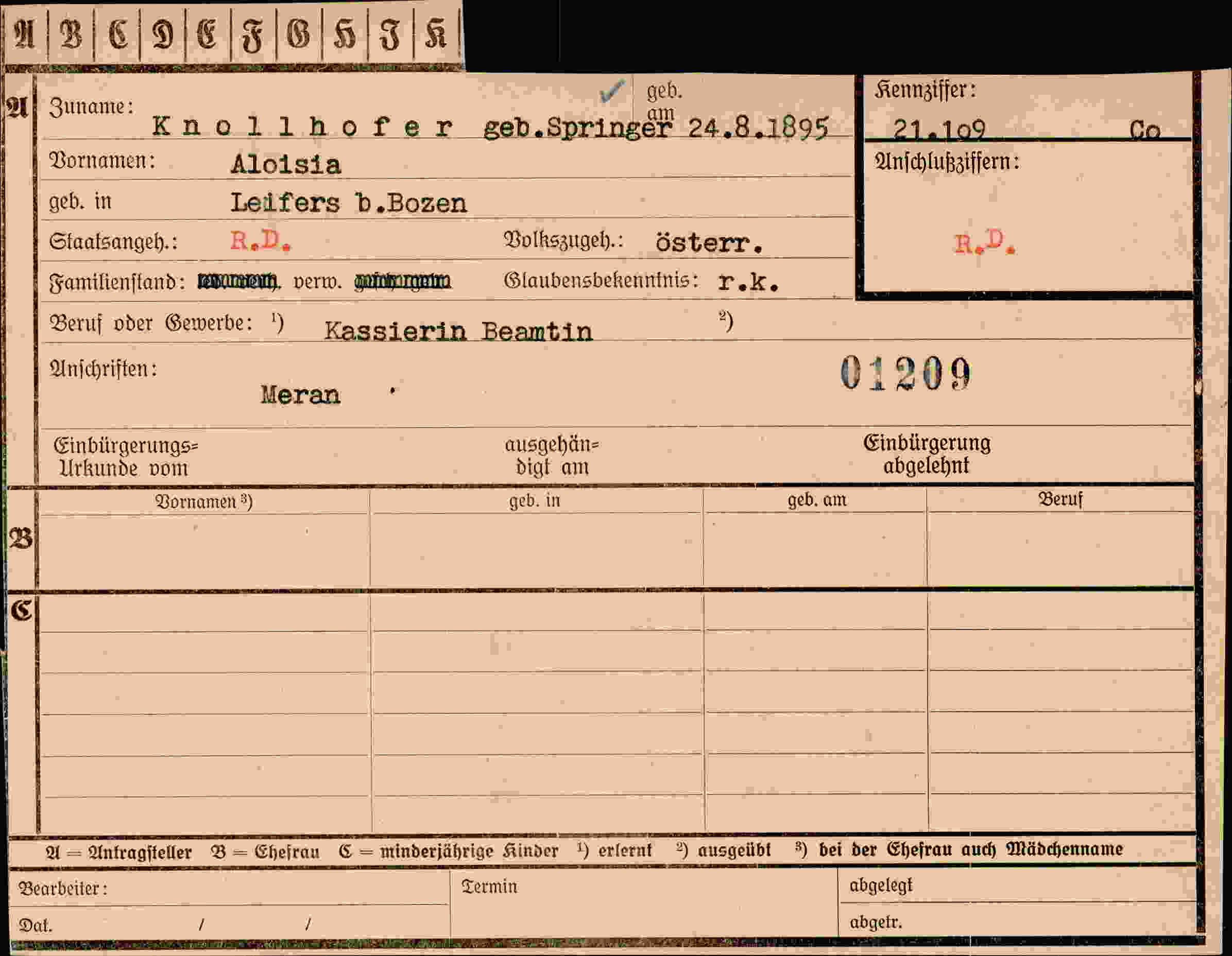 Dokument für Aloisia Knollhofer