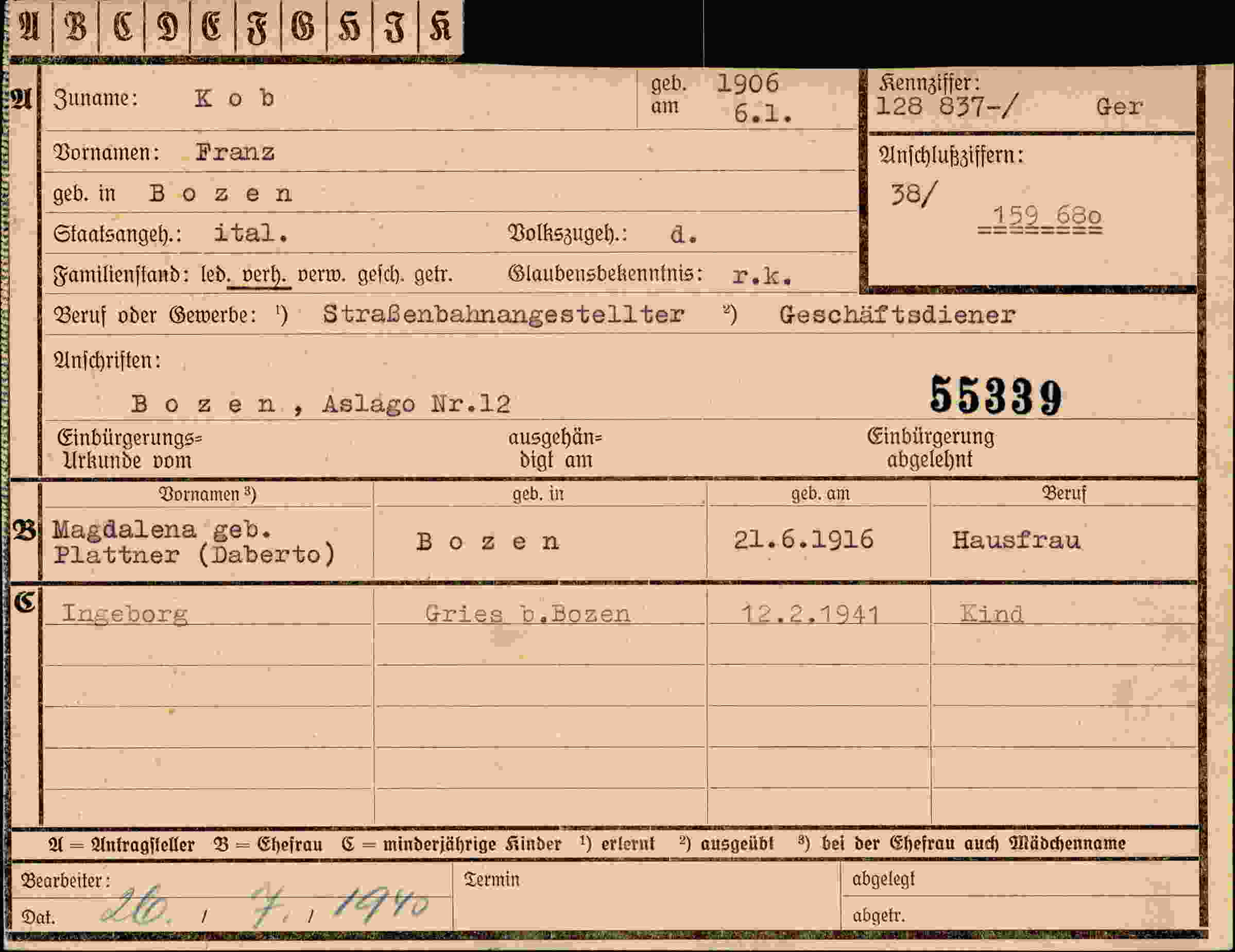 Dokument für Franz Kob