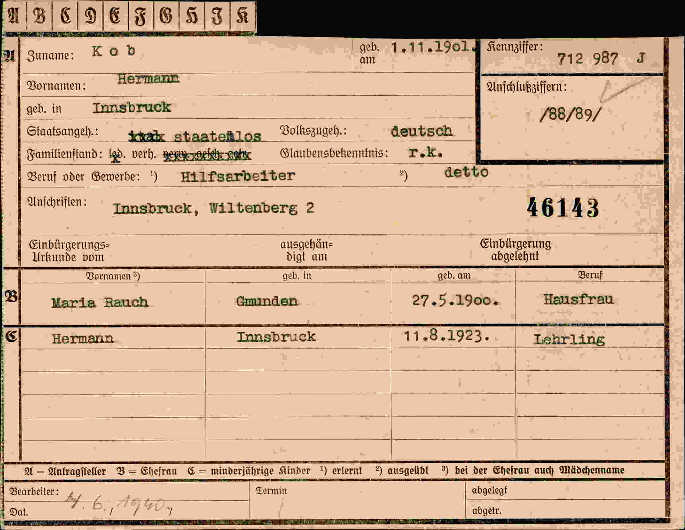 Vorderseite des Dokuments