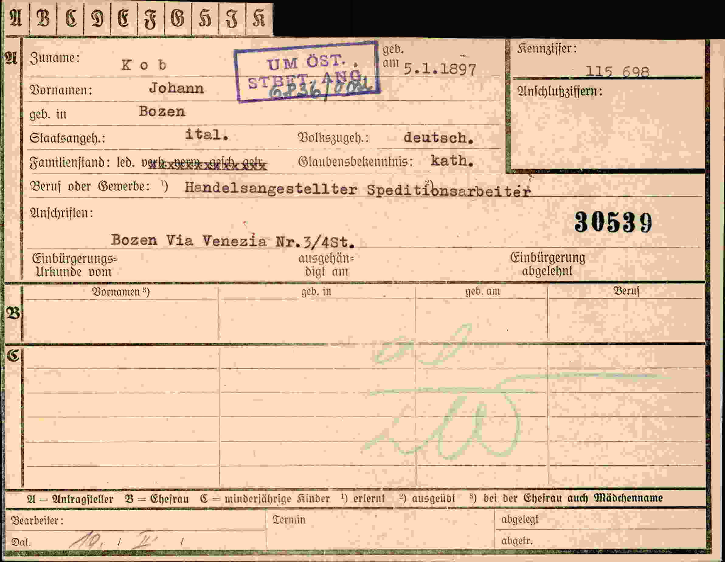Dokument für Johann Kob