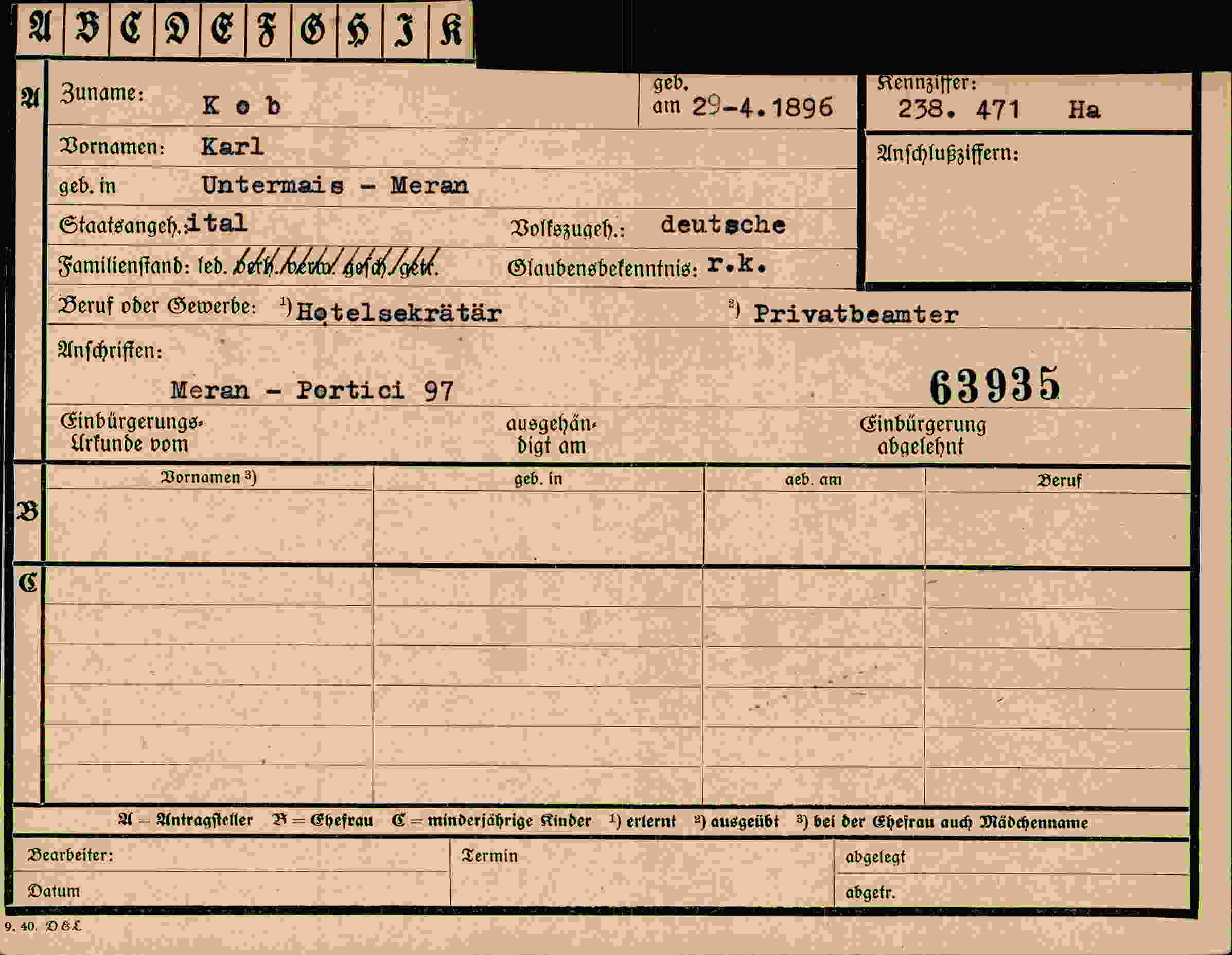 Dokument für Karl Kob