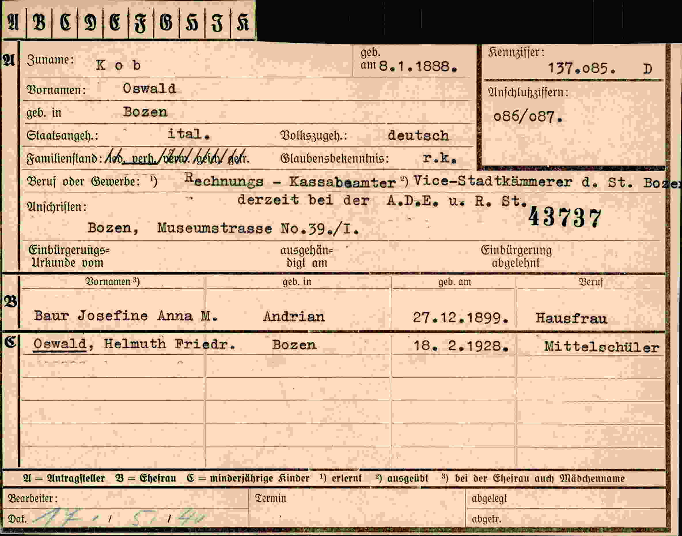 Dokument für Oswald Kob