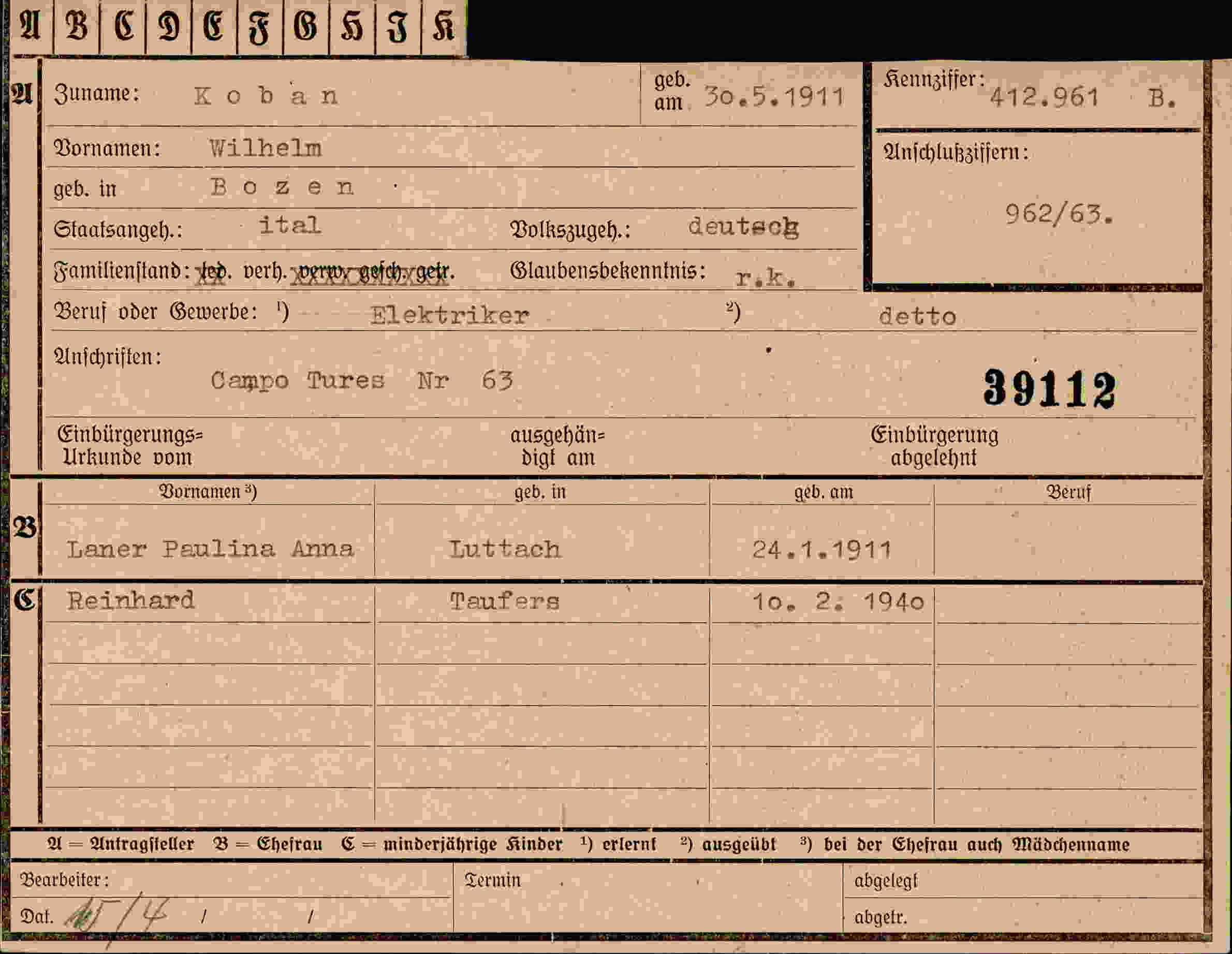 Dokument für Wilhelm Koban