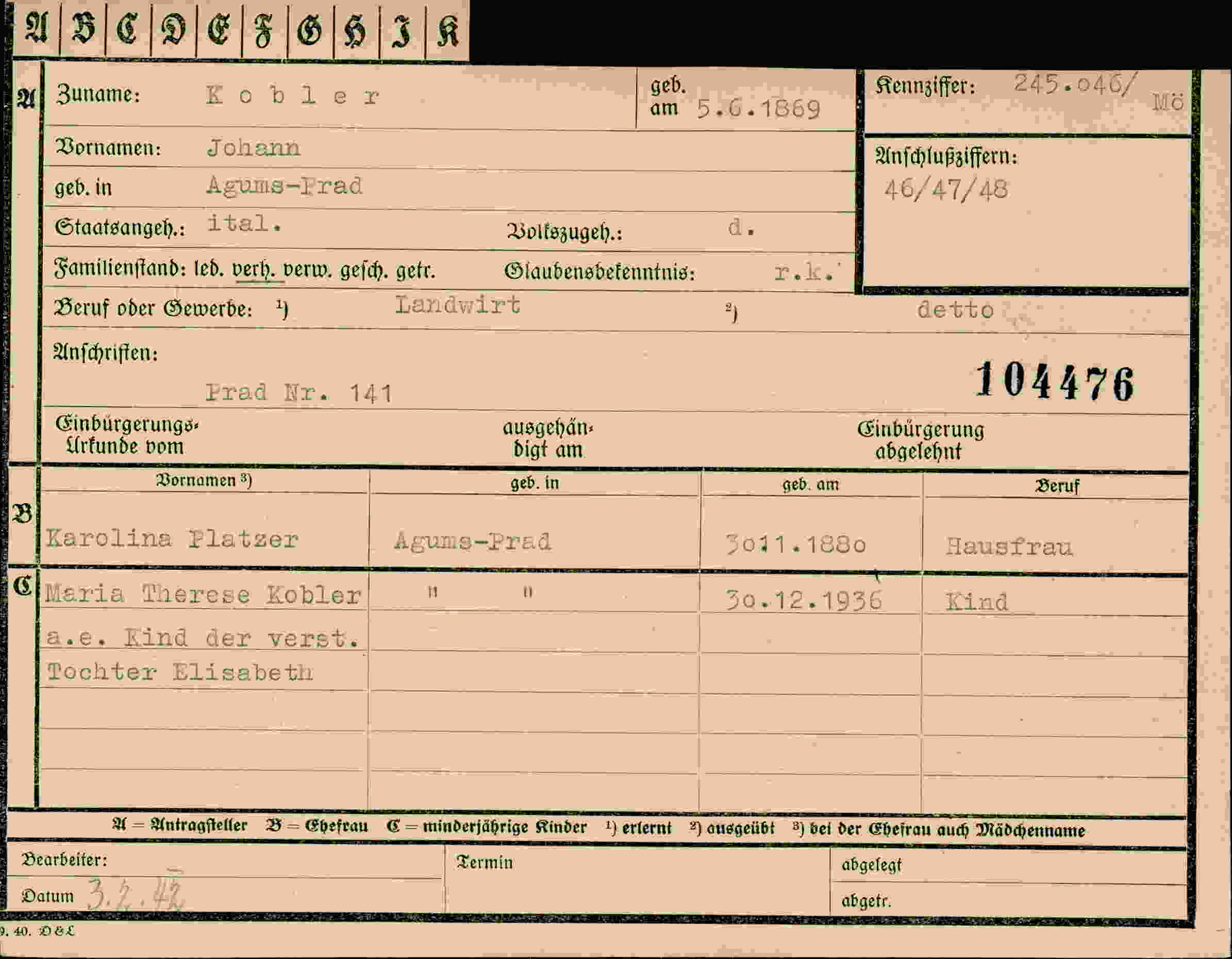 Vorderseite des Dokuments