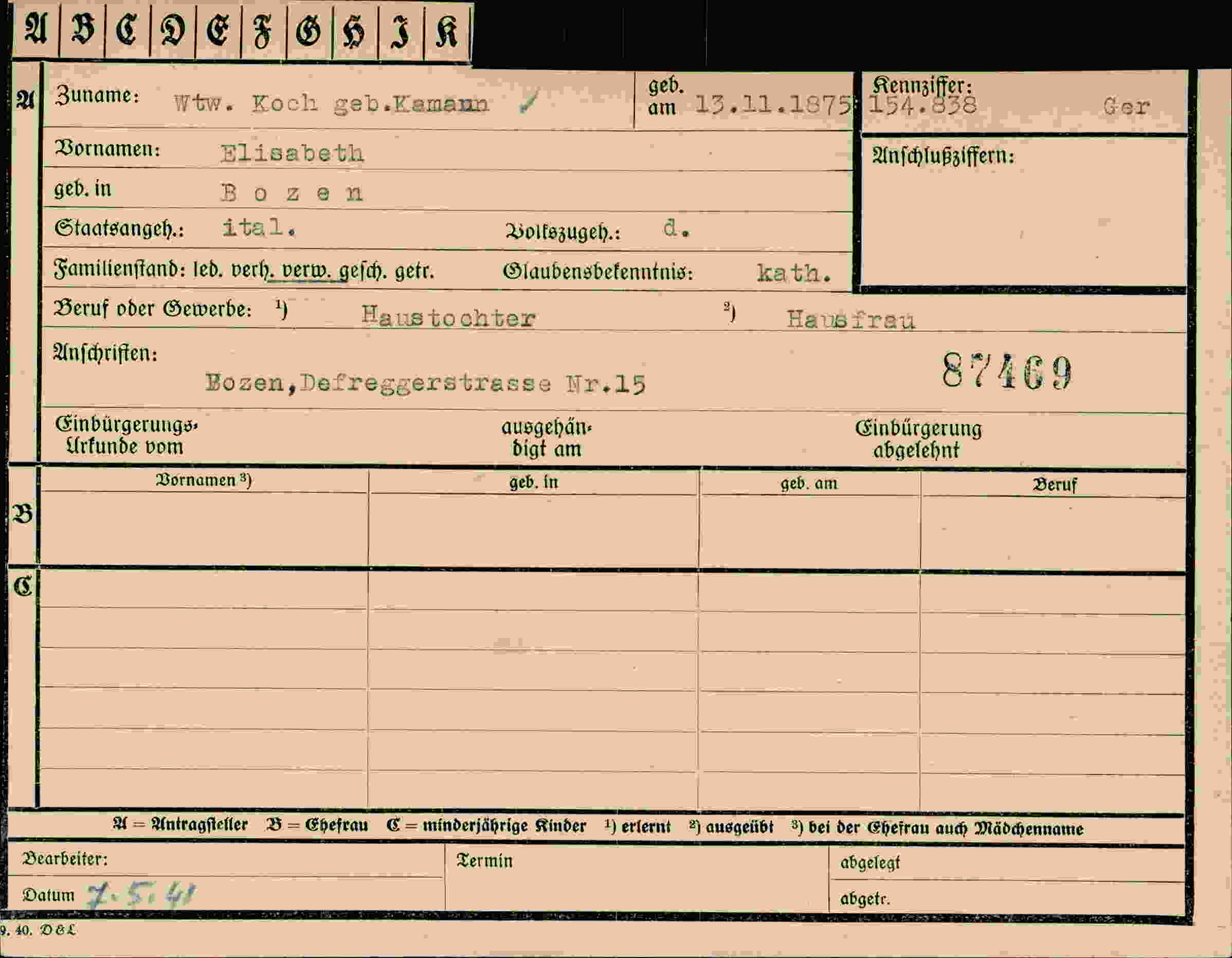 Vorderseite des Dokuments