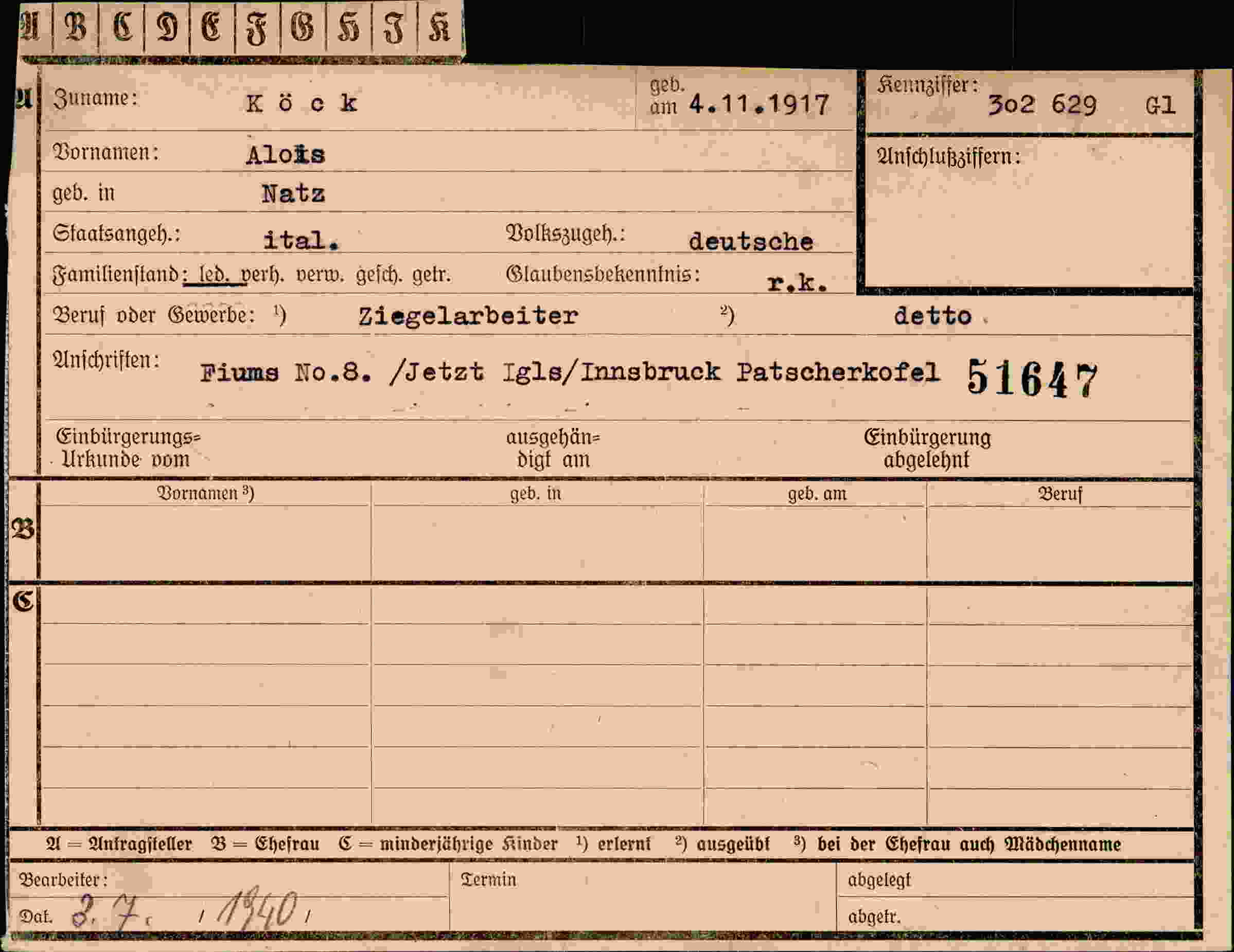 Dokument für Aloïs Köck