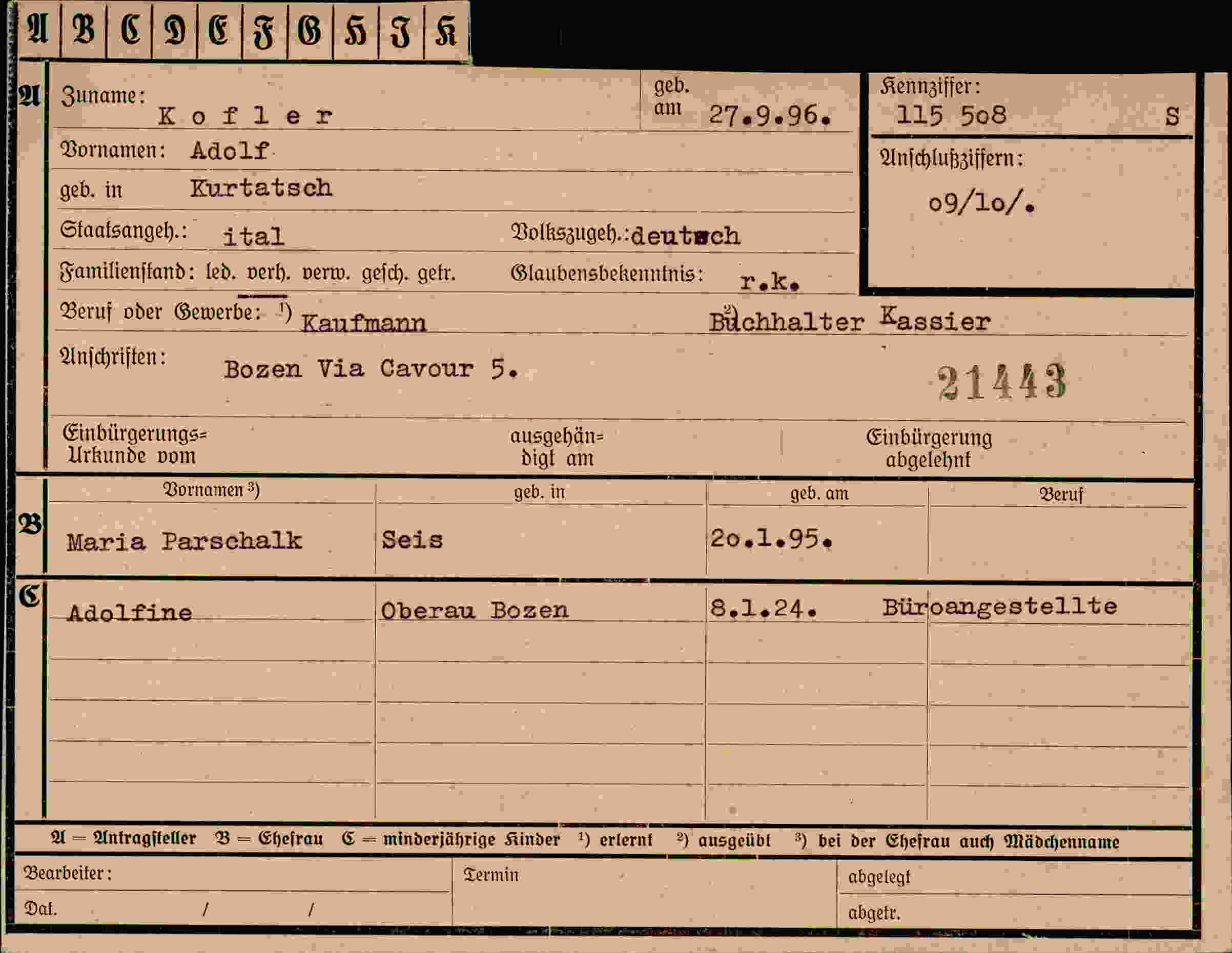 Vorderseite des Dokuments