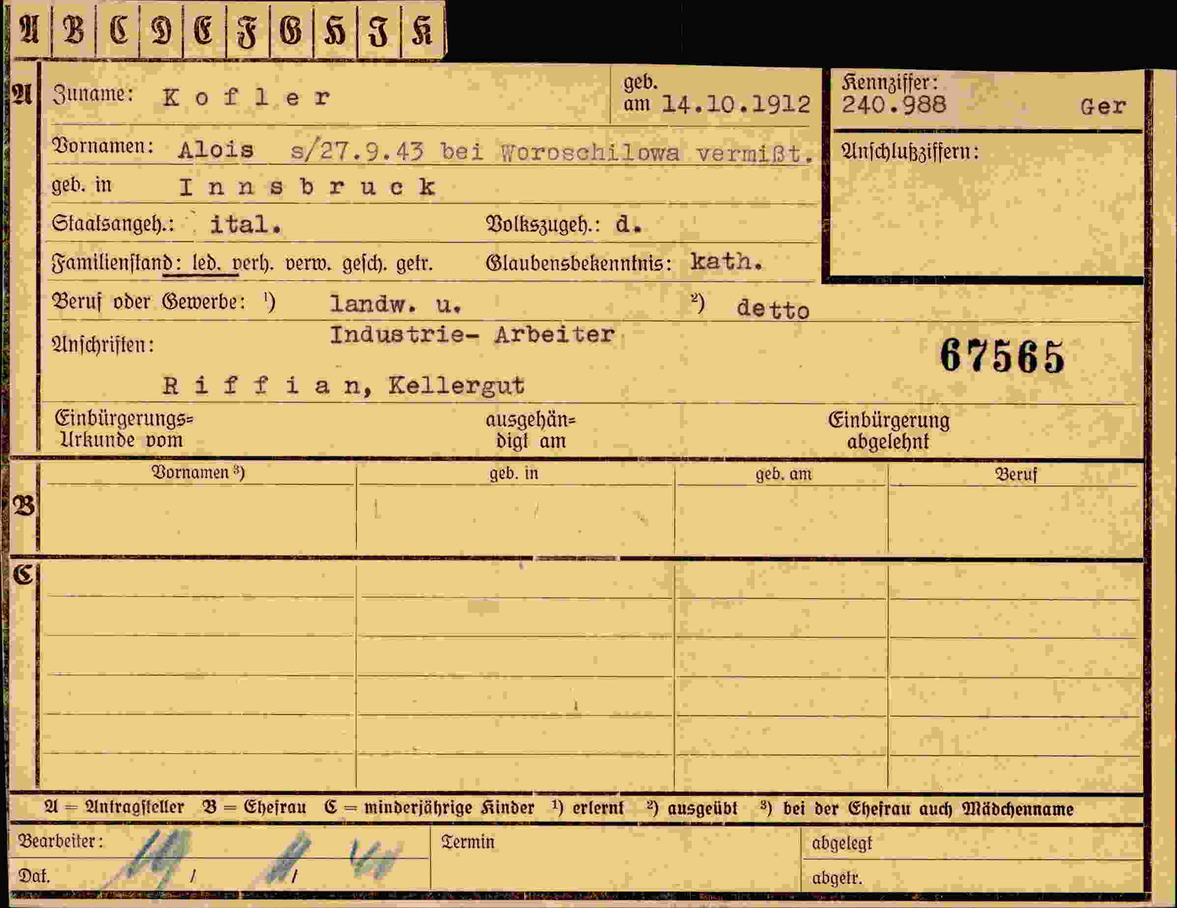 Dokument für Alois Kofler