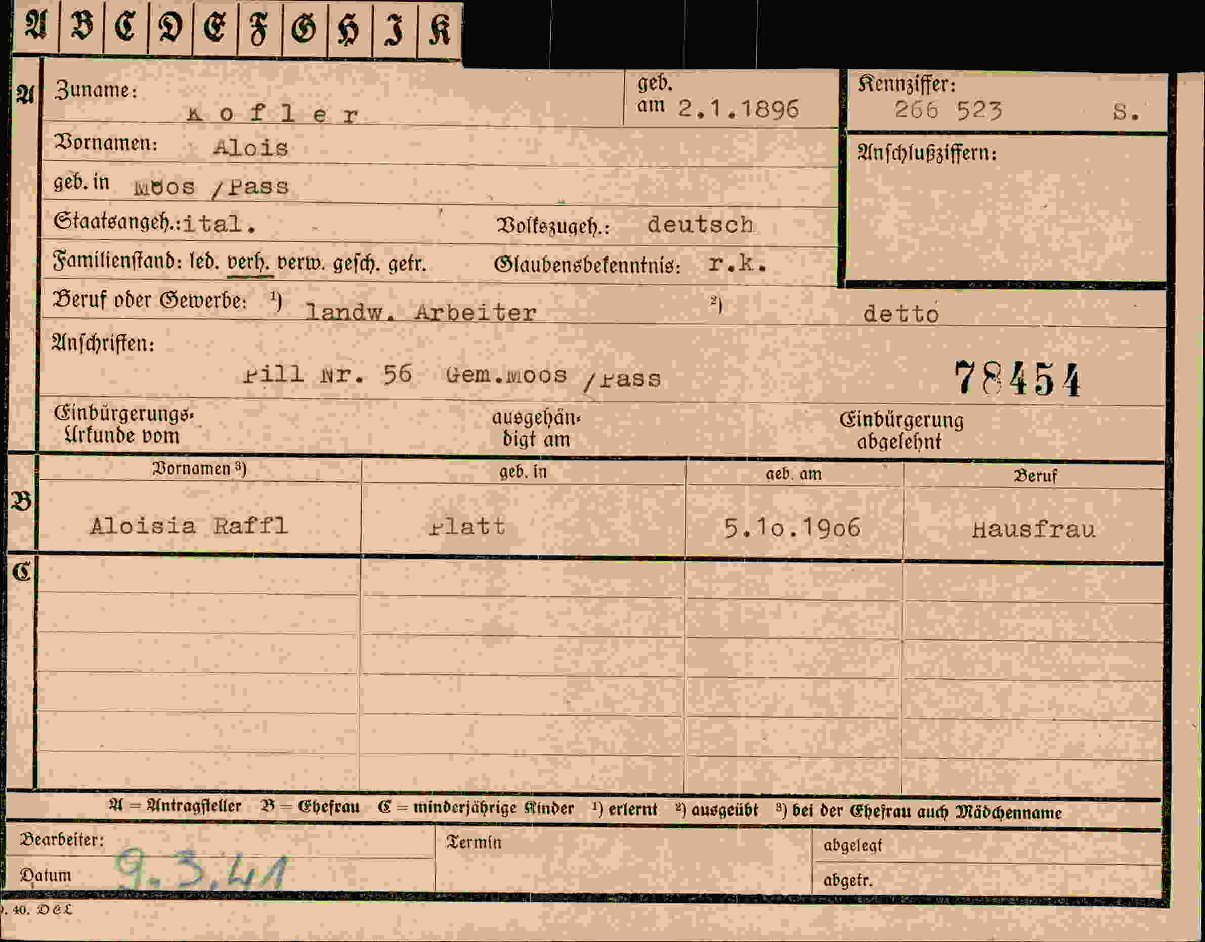 Dokument für Alois Kofler