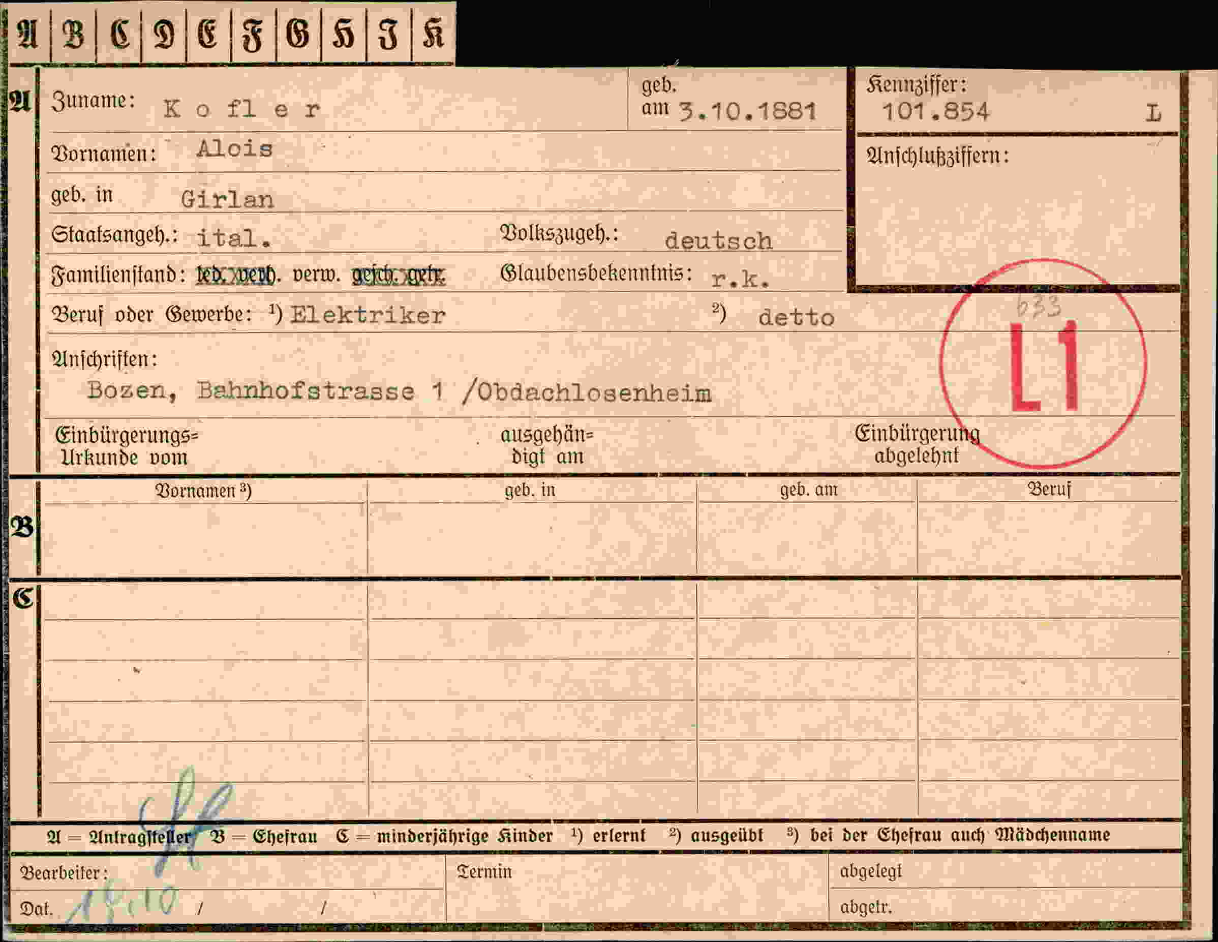 Dokument für Alois Kofler