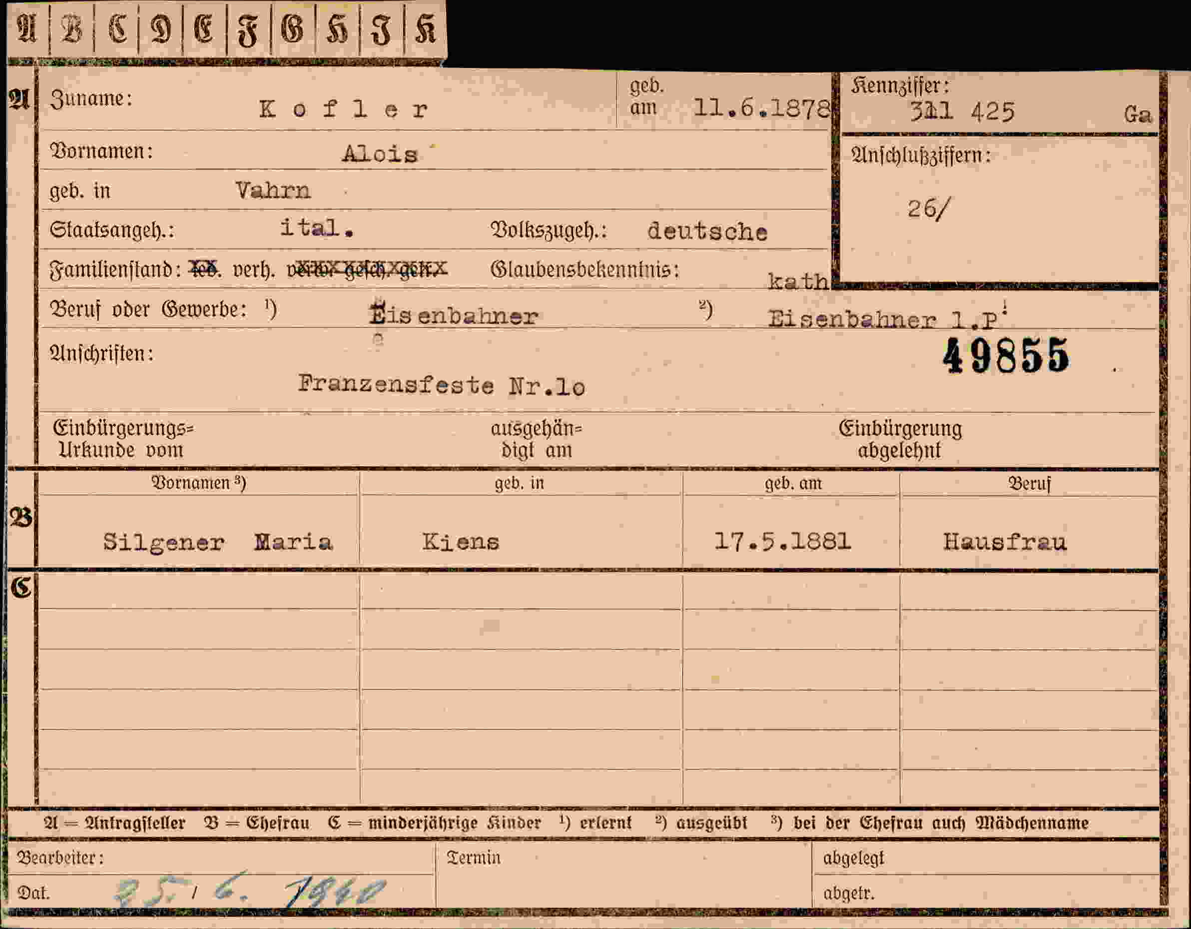 Dokument für Alois Kofler