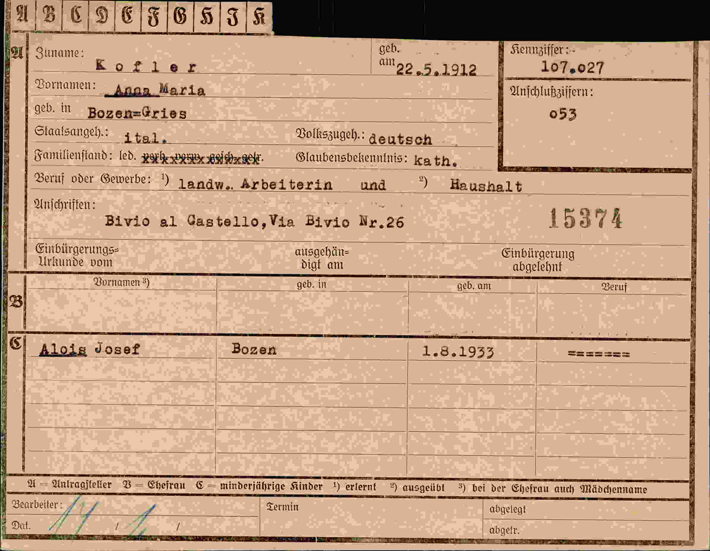 Vorderseite des Dokuments