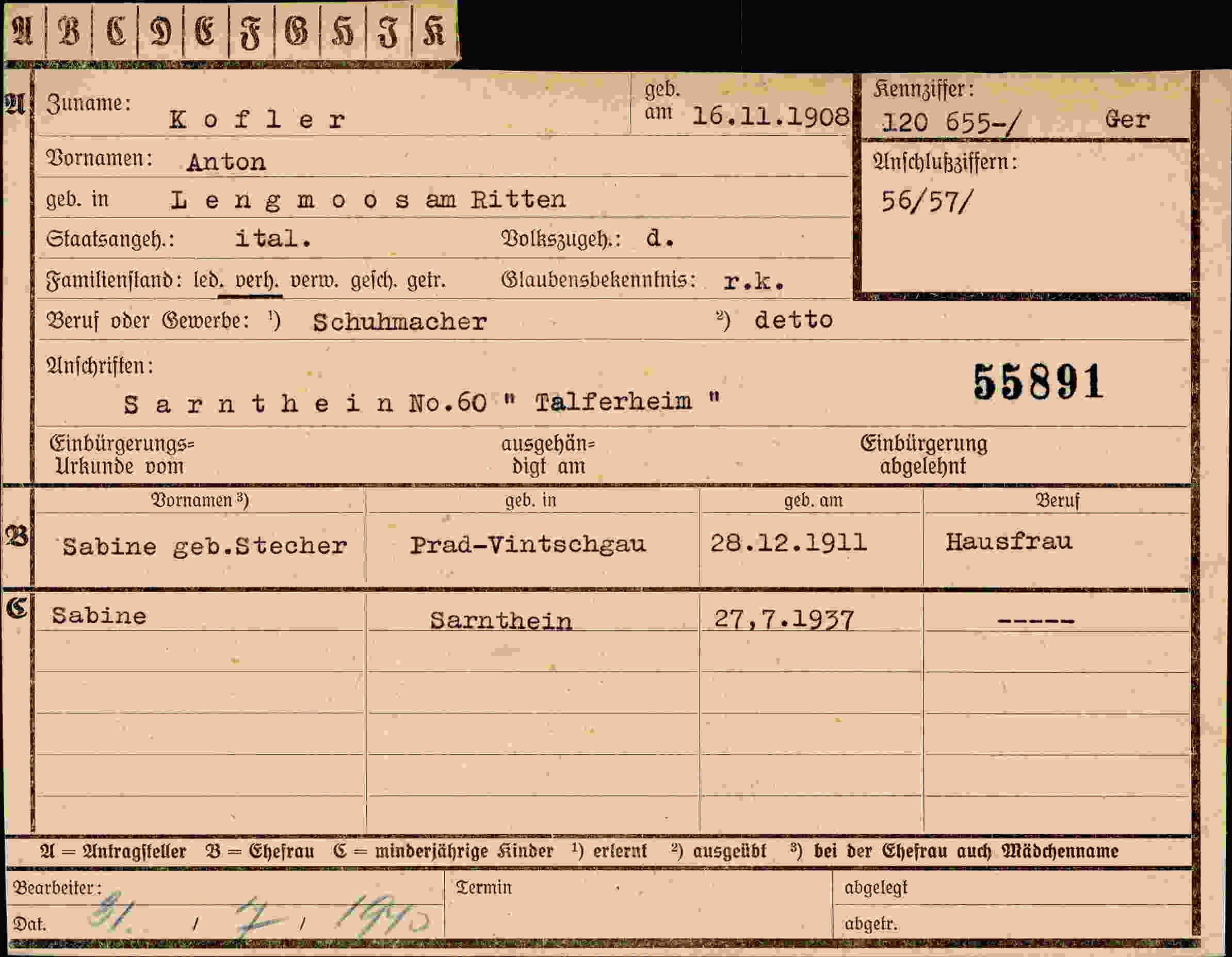 Vorderseite des Dokuments