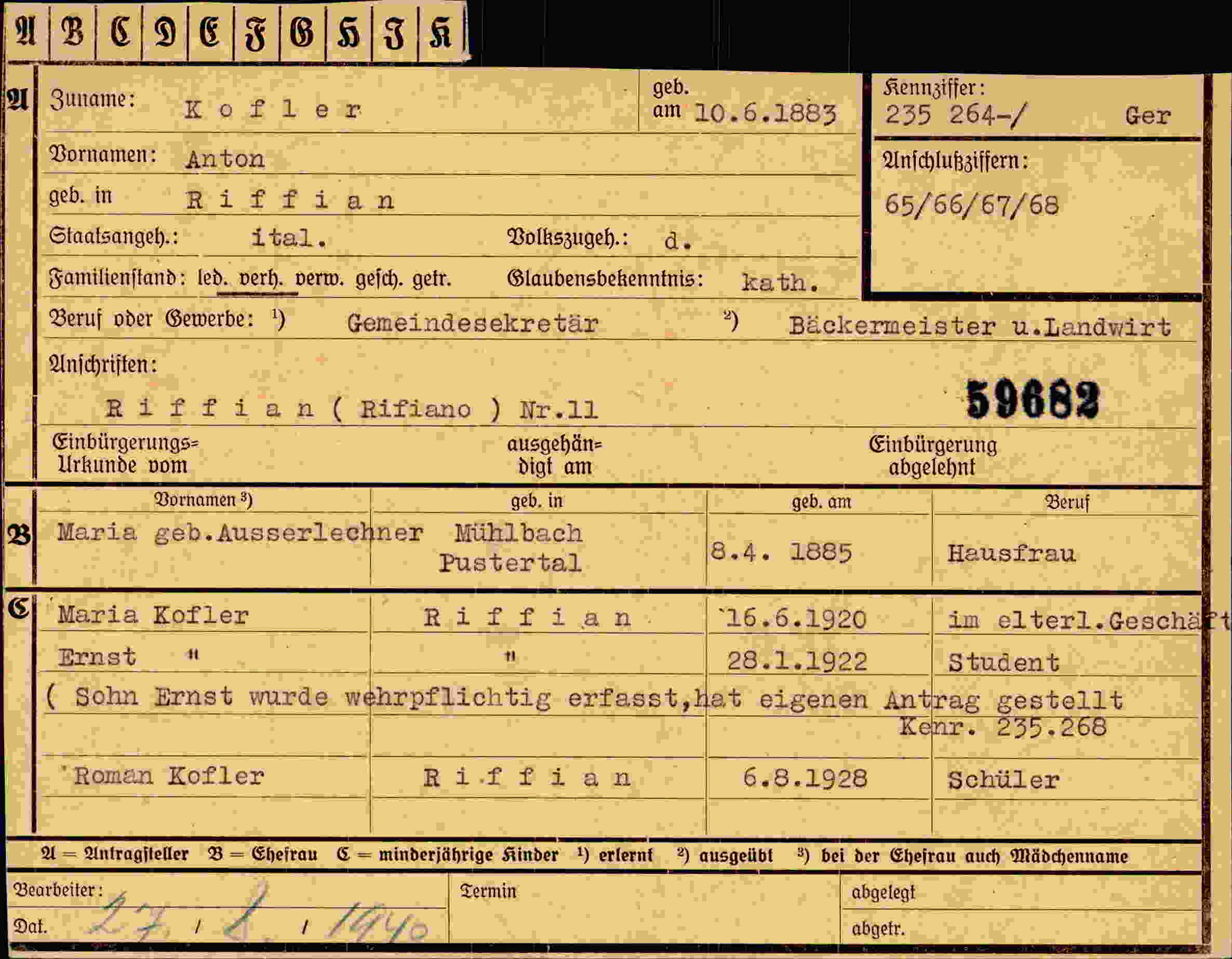 Dokument für Anton Kofler