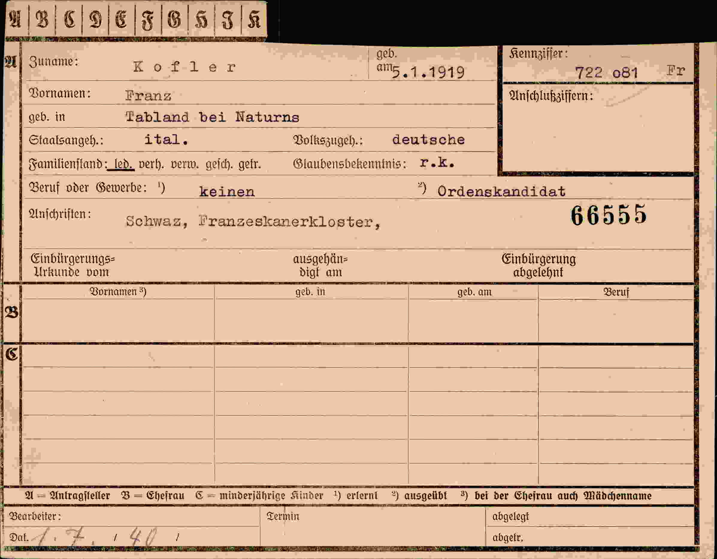 Vorderseite des Dokuments