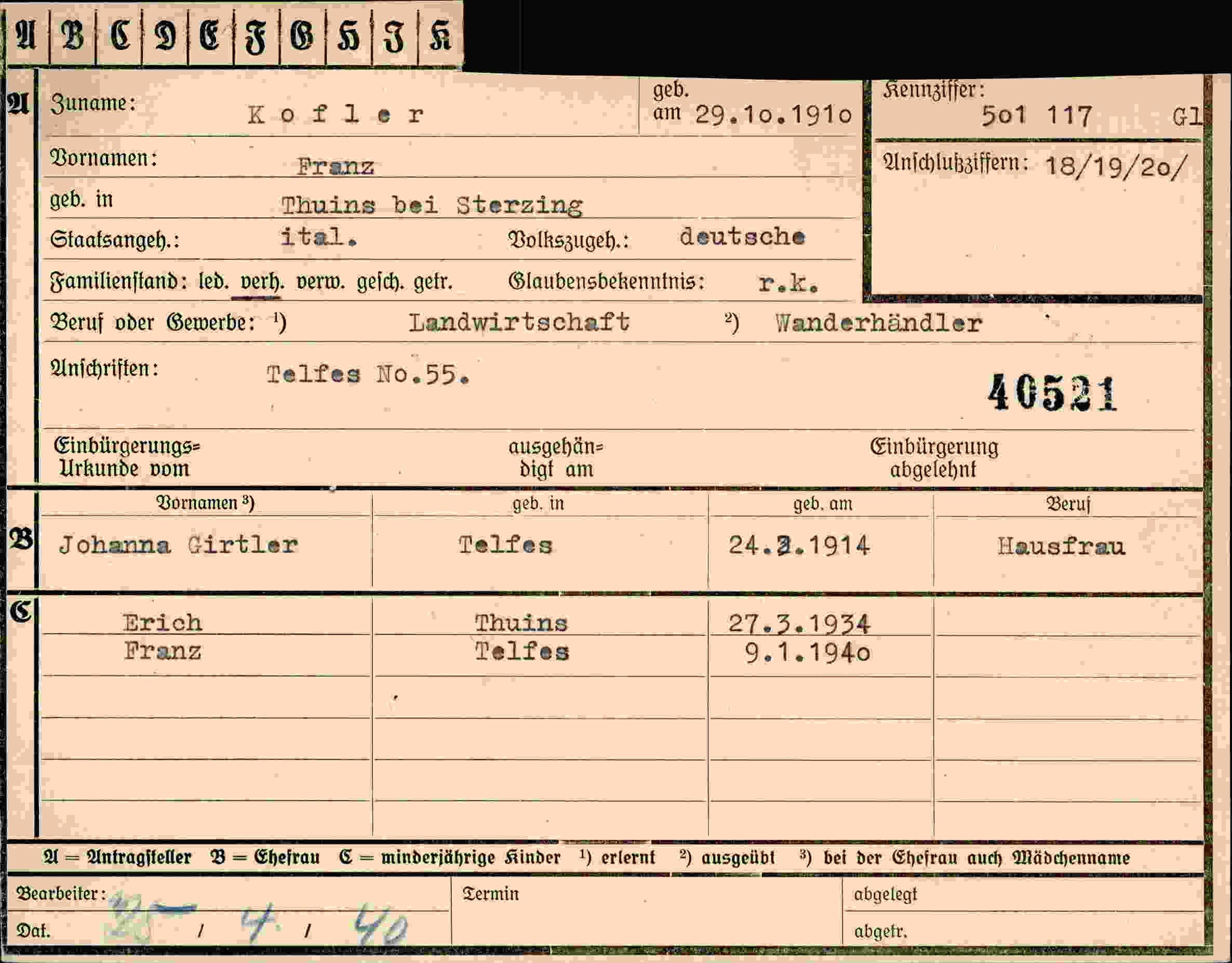 Dokument für Franz Kofler