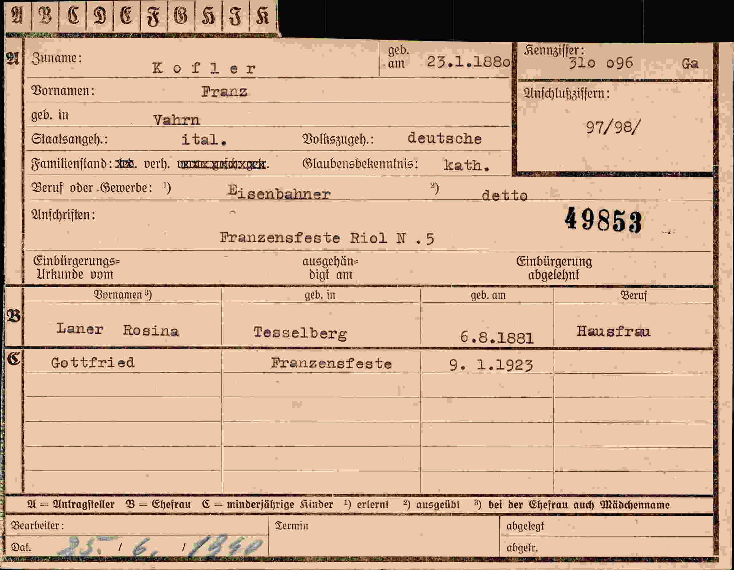 Dokument für Franz Kofler