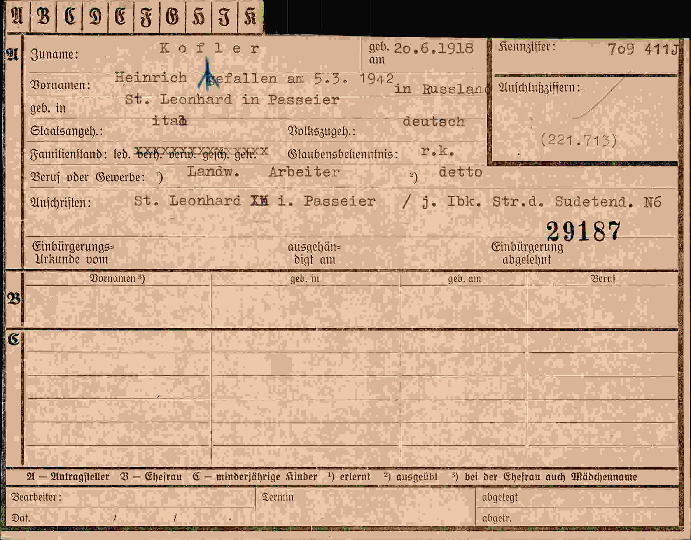 Dokument für Heinrich Kofler