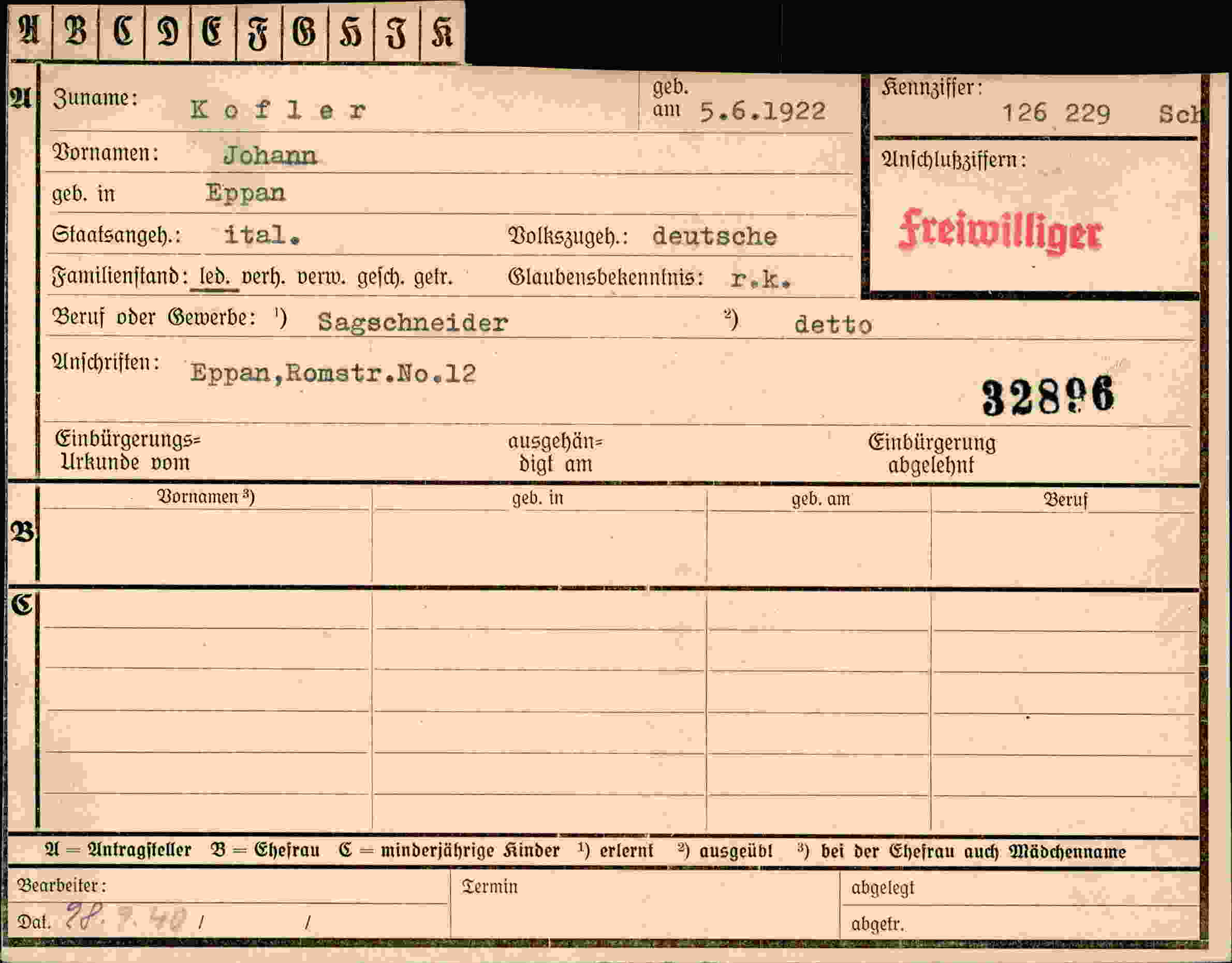 Vorderseite des Dokuments