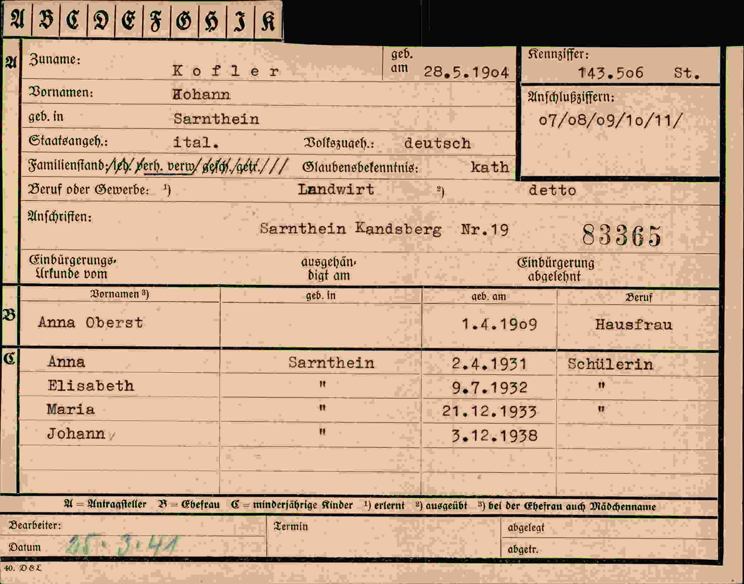 Dokument für Johann Kofler