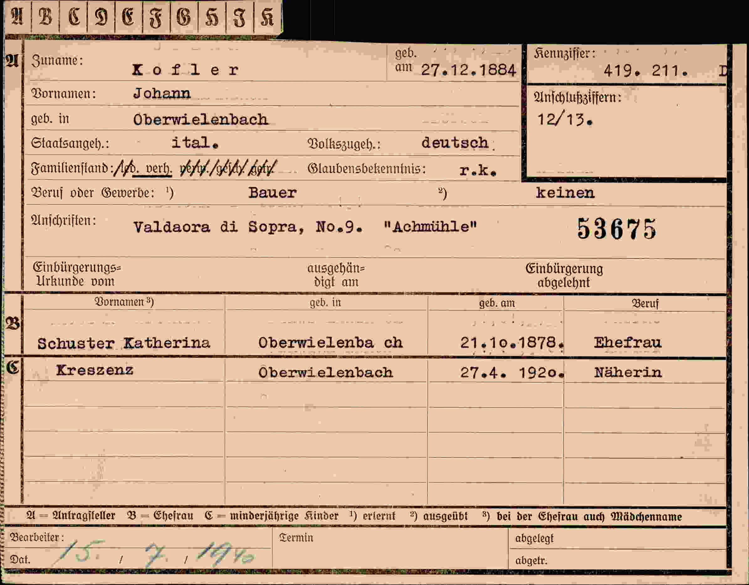 Vorderseite des Dokuments