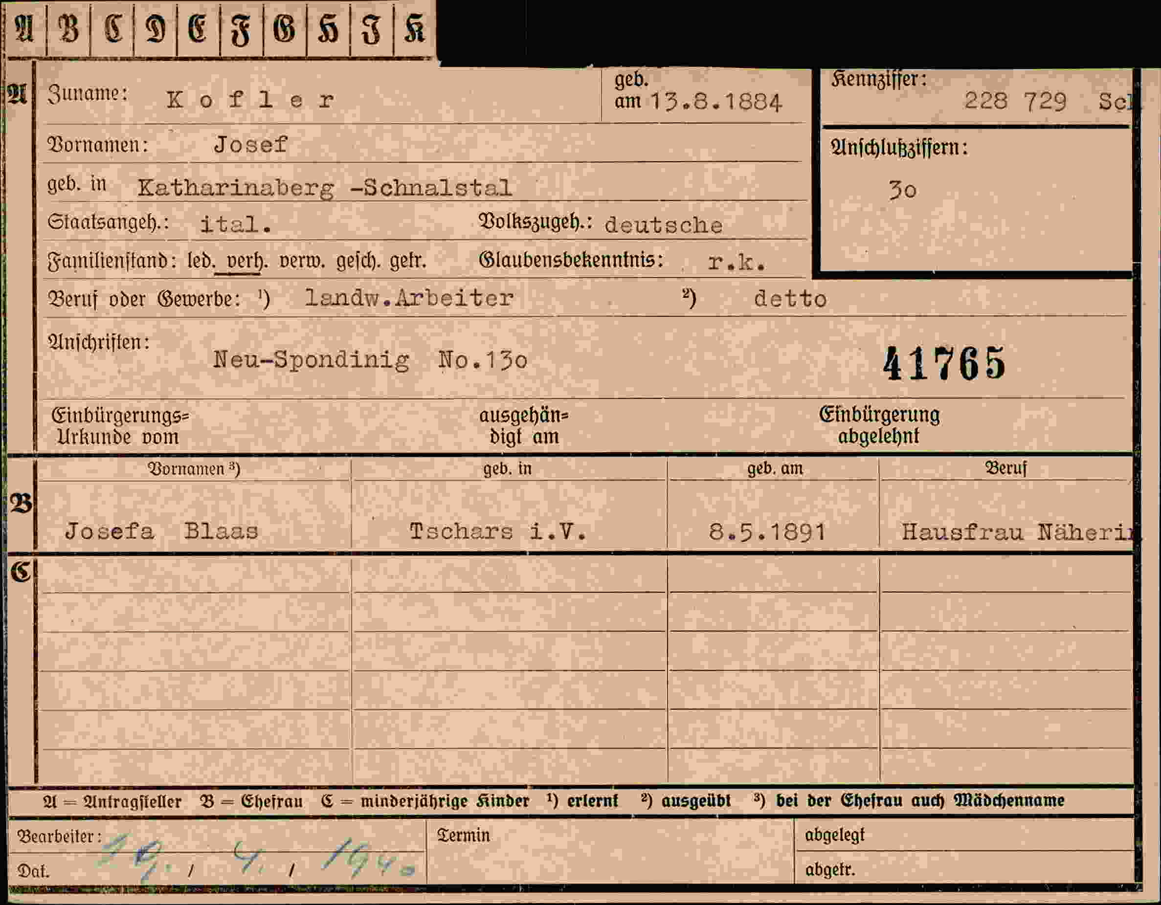 Vorderseite des Dokuments