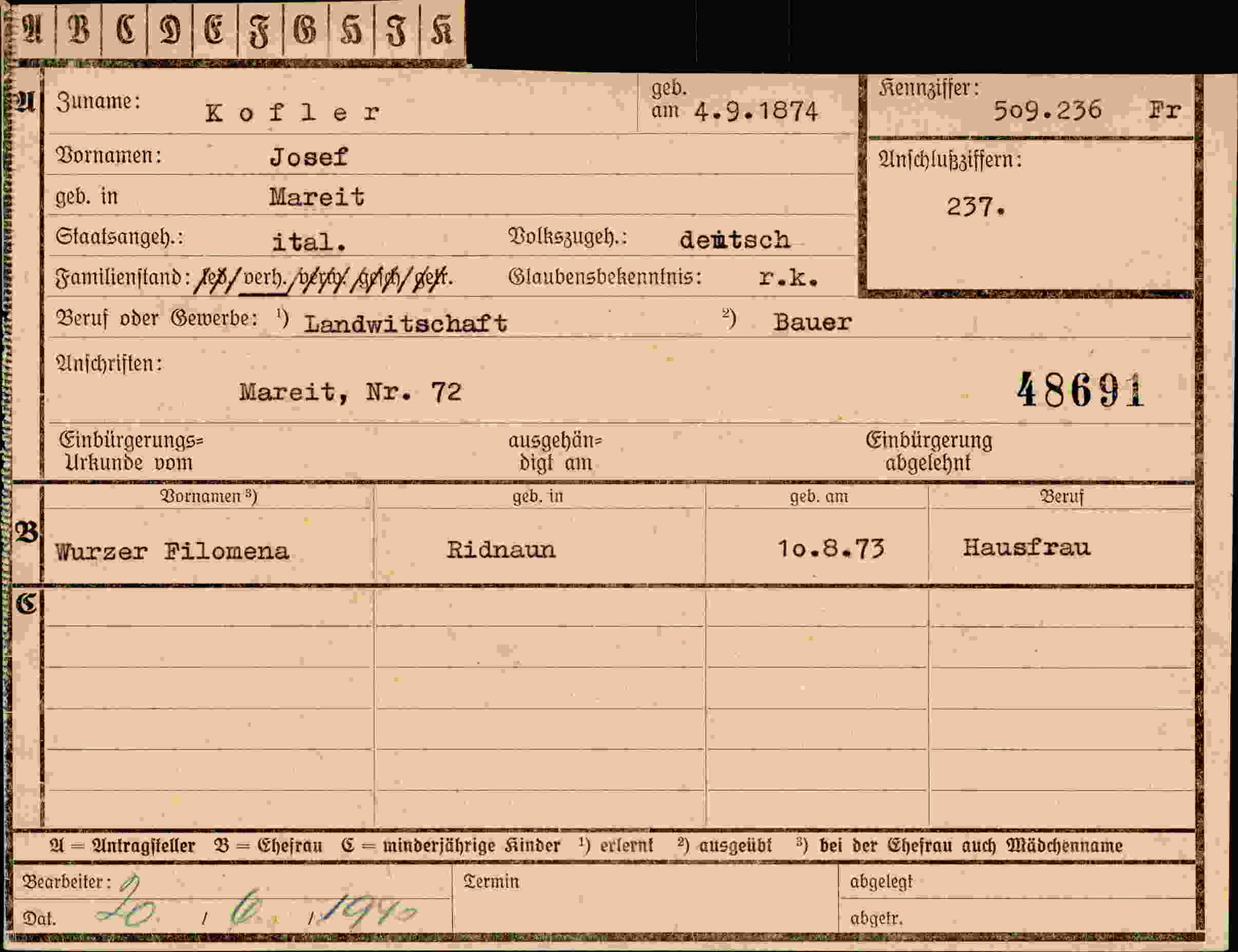 Vorderseite des Dokuments