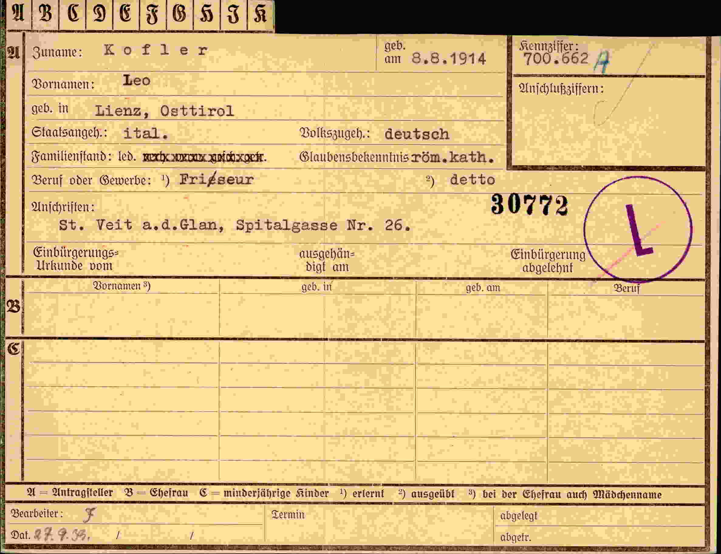 Dokument für Leo Kofler