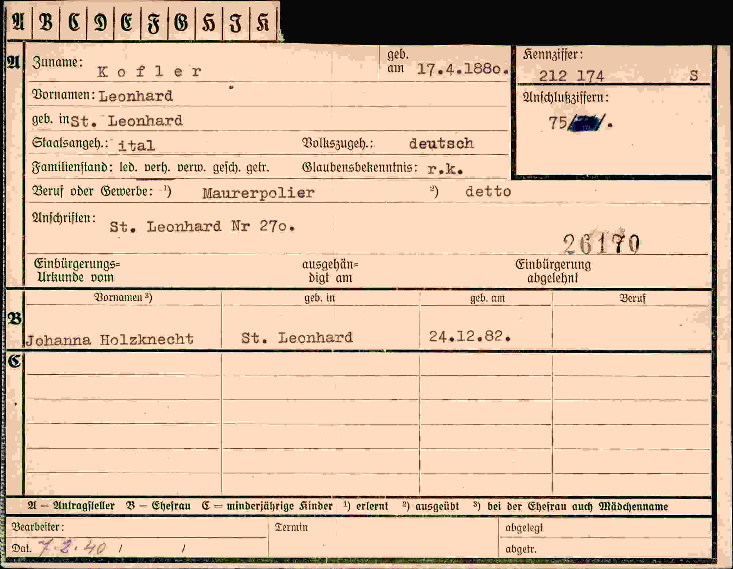 Dokument für Leonhard Kofler