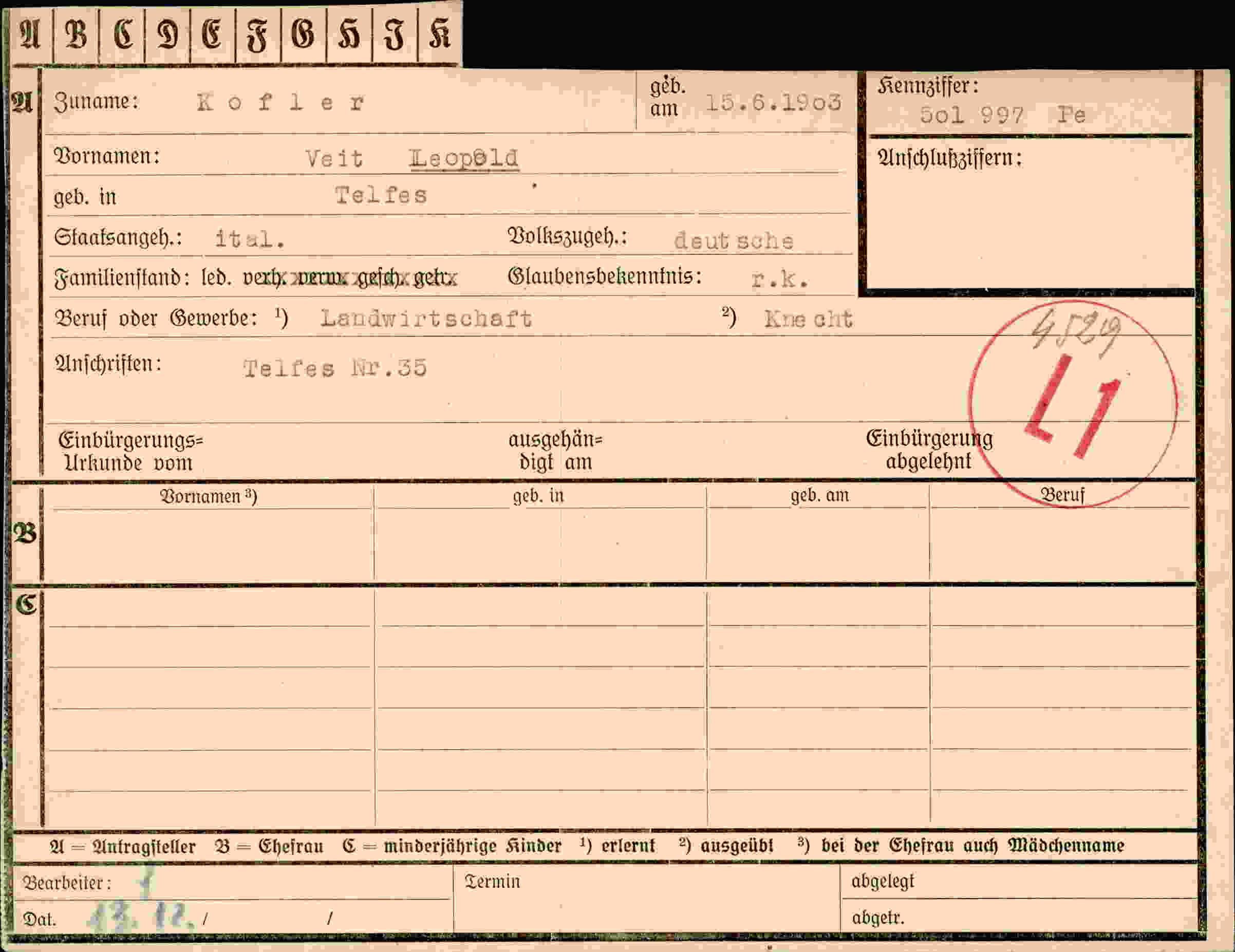 Vorderseite des Dokuments