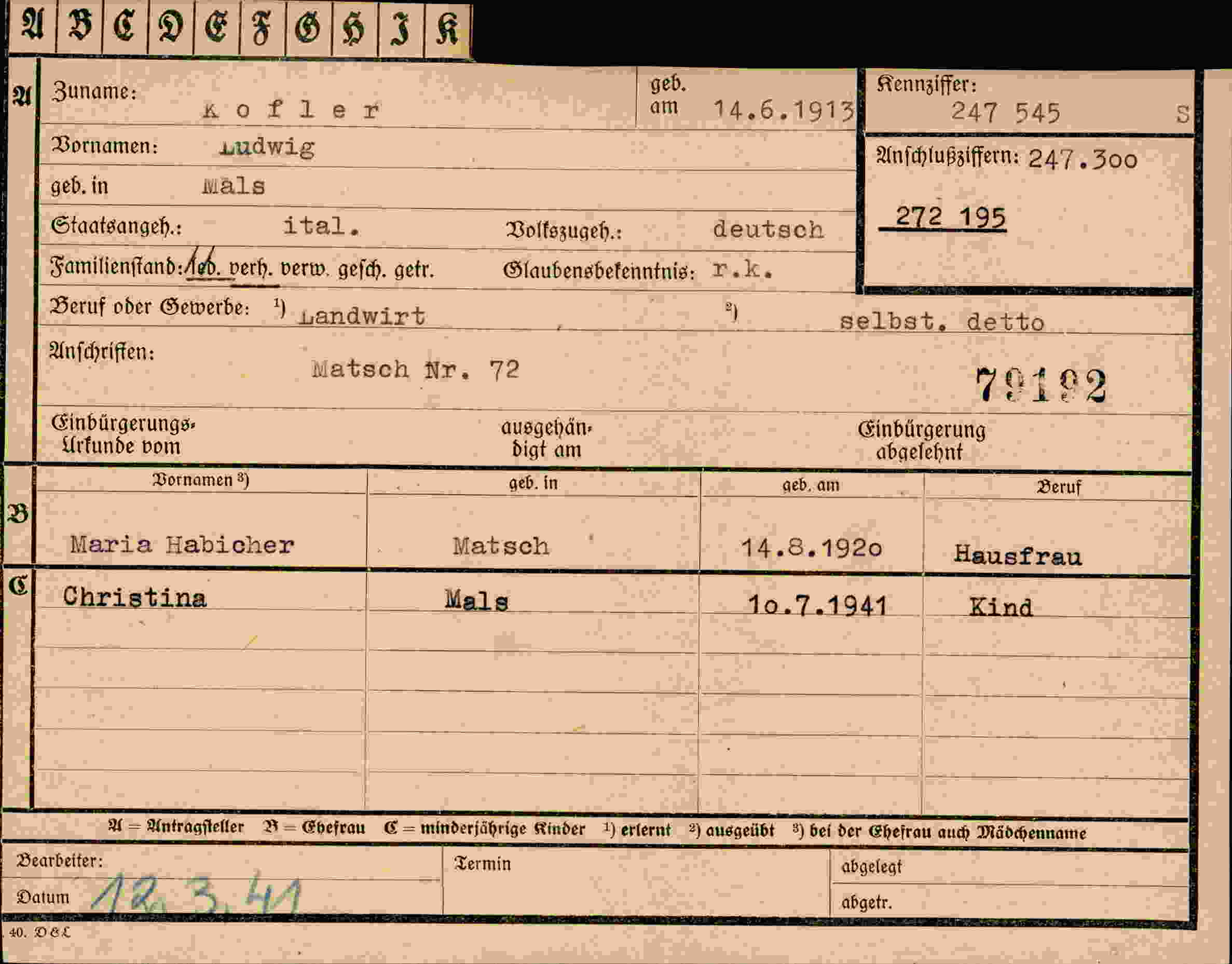 Dokument für Ludwig Kofler