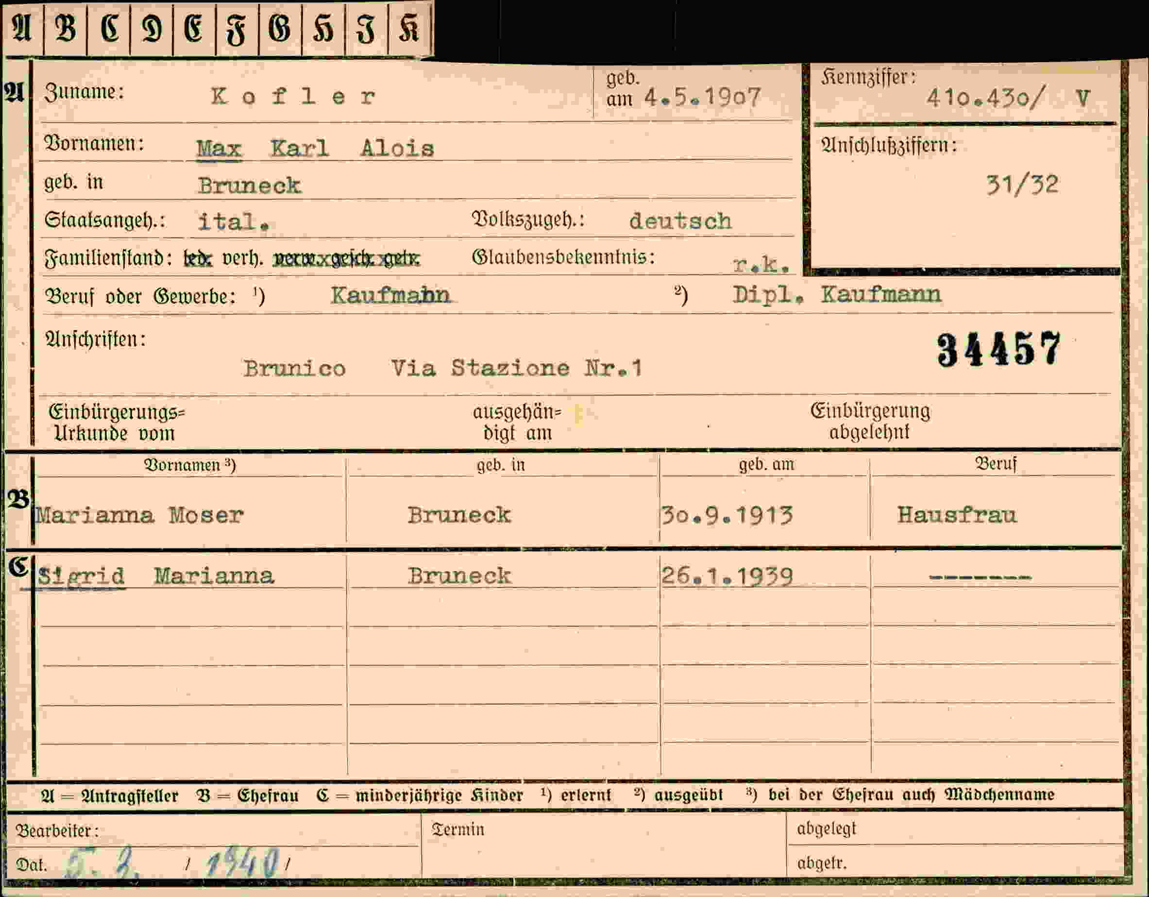 Dokument für Max Karl Alois Kofler