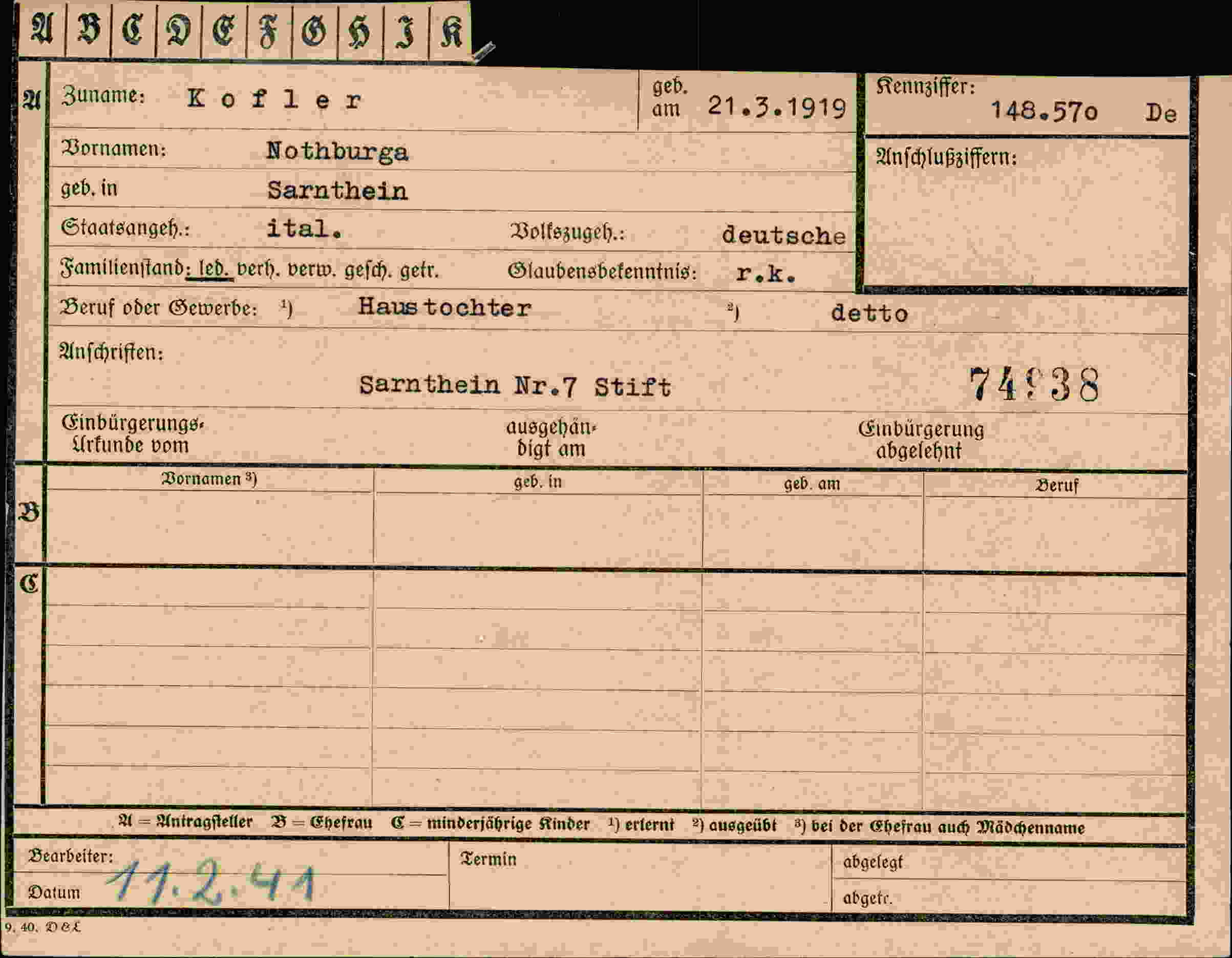 Dokument für Nothburga Kofler