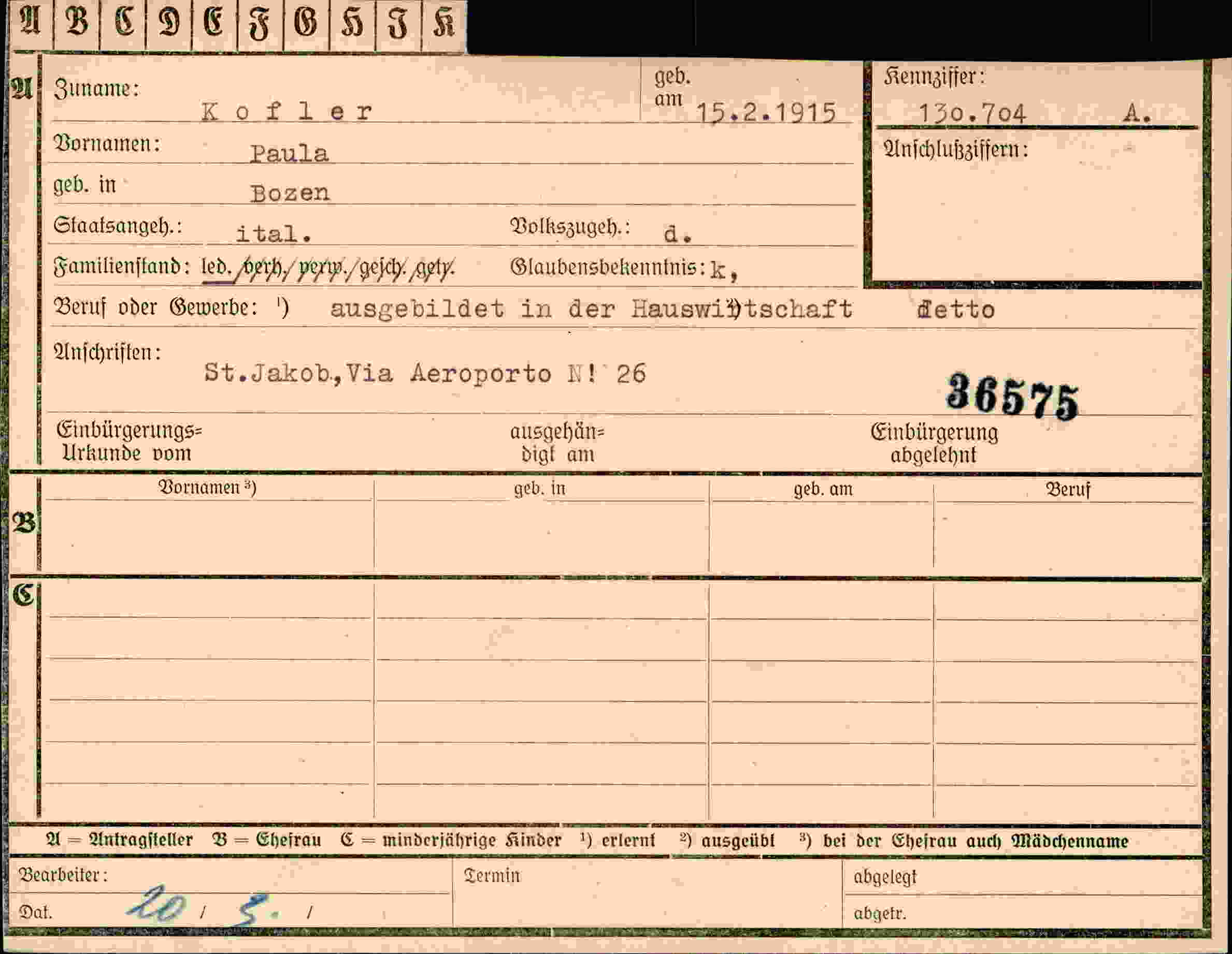 Vorderseite des Dokuments