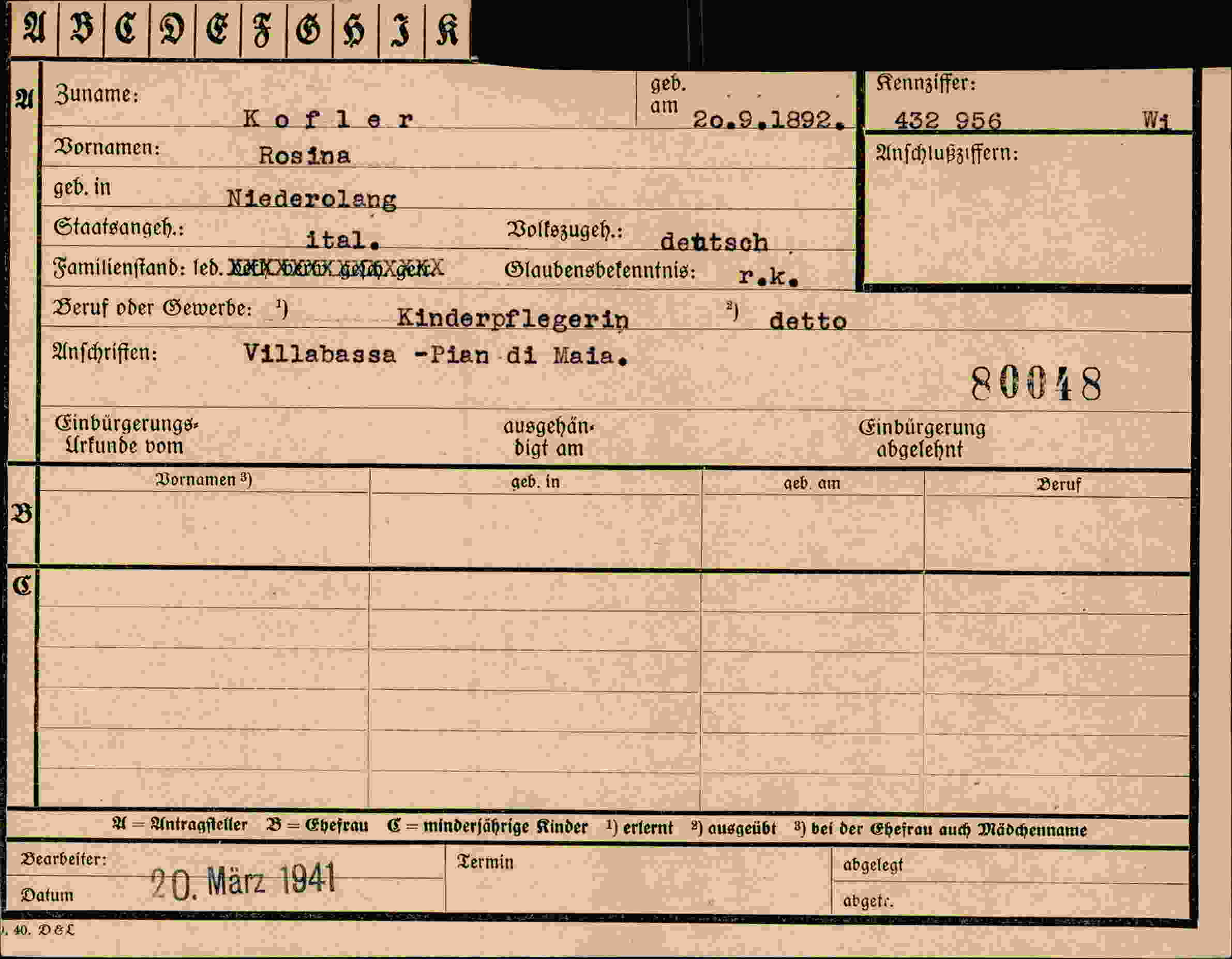 Dokument für Rosina Kofler