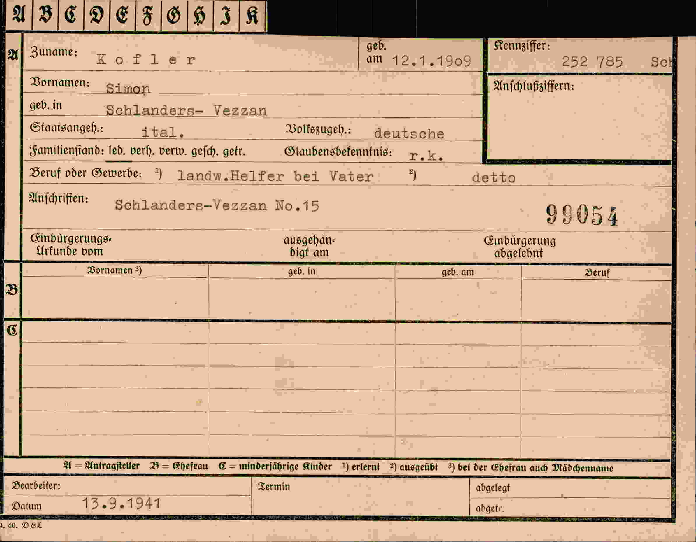 Vorderseite des Dokuments