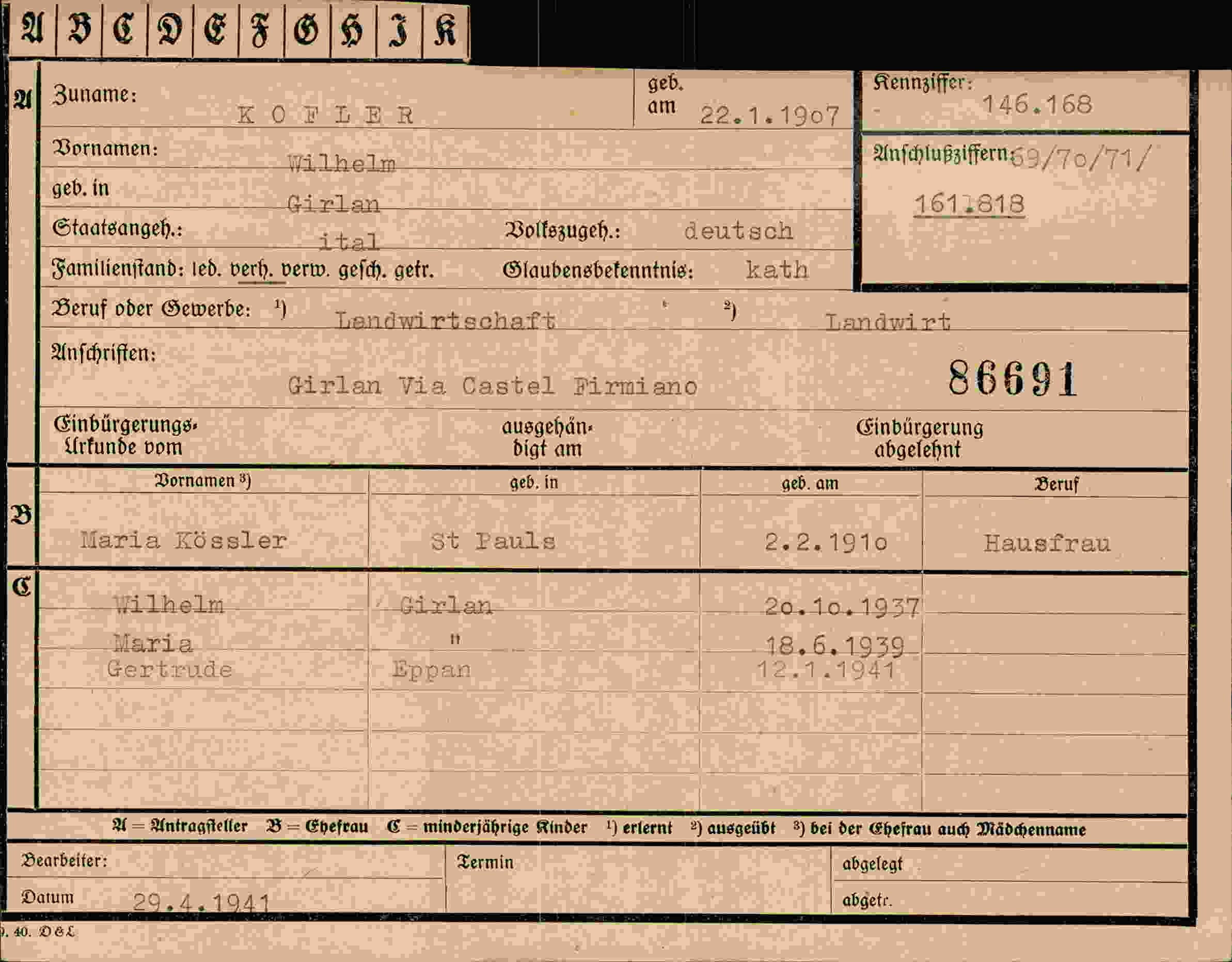 Vorderseite des Dokuments