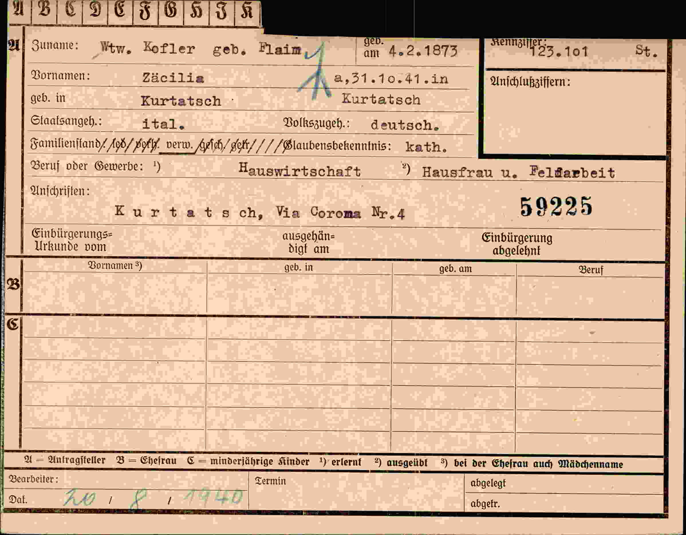 Vorderseite des Dokuments