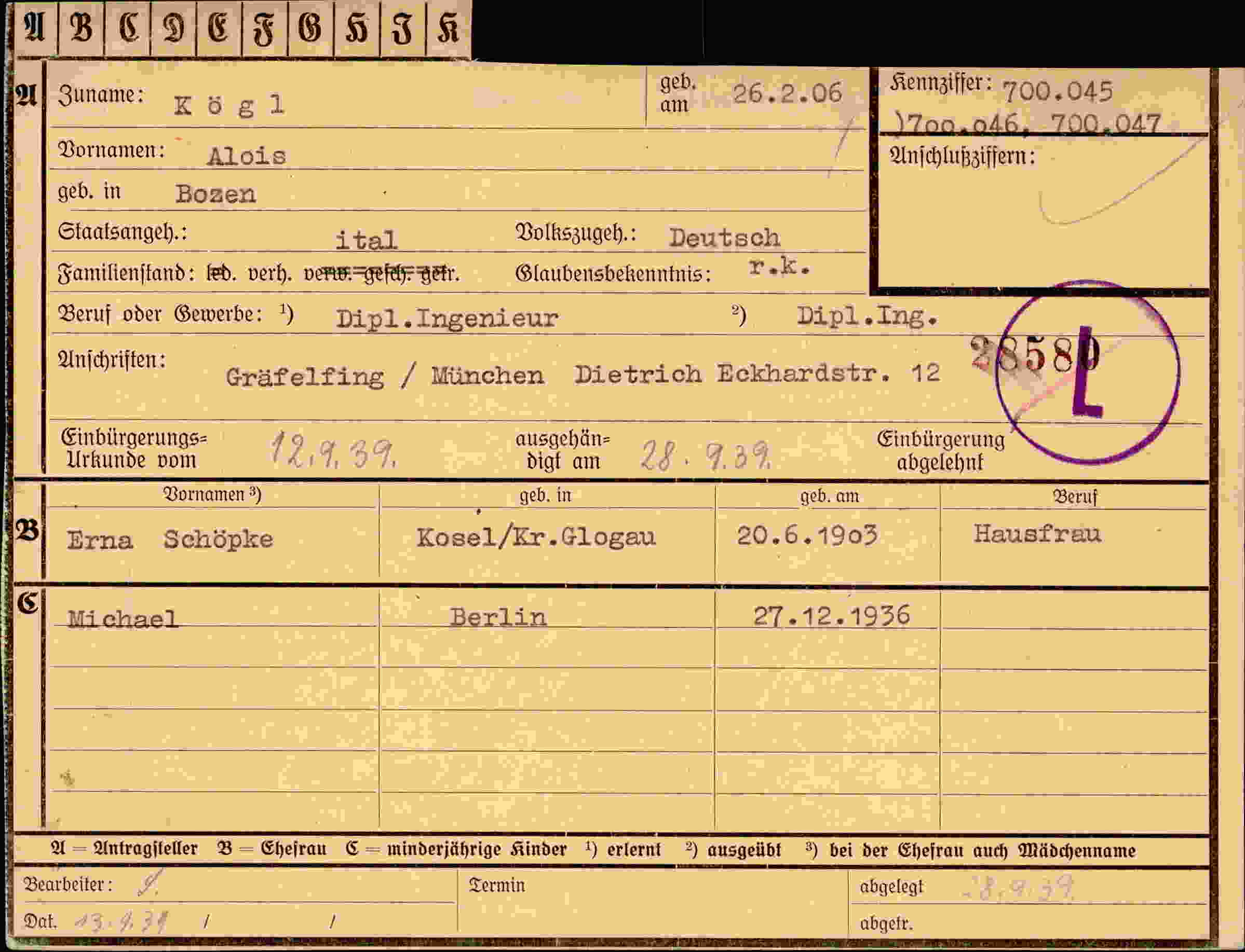 Dokument für Alois Kögl