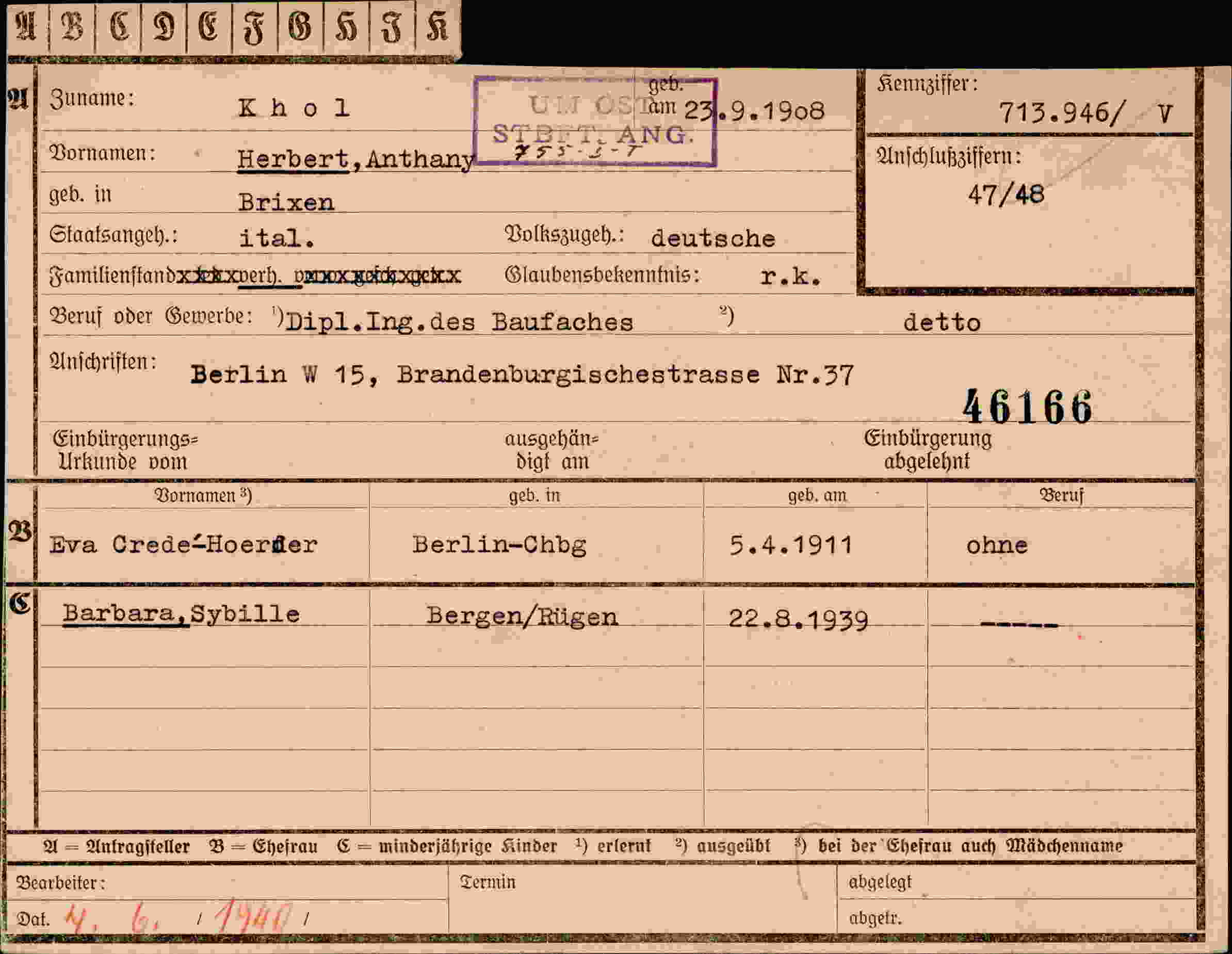 Dokument für Herbert Khol