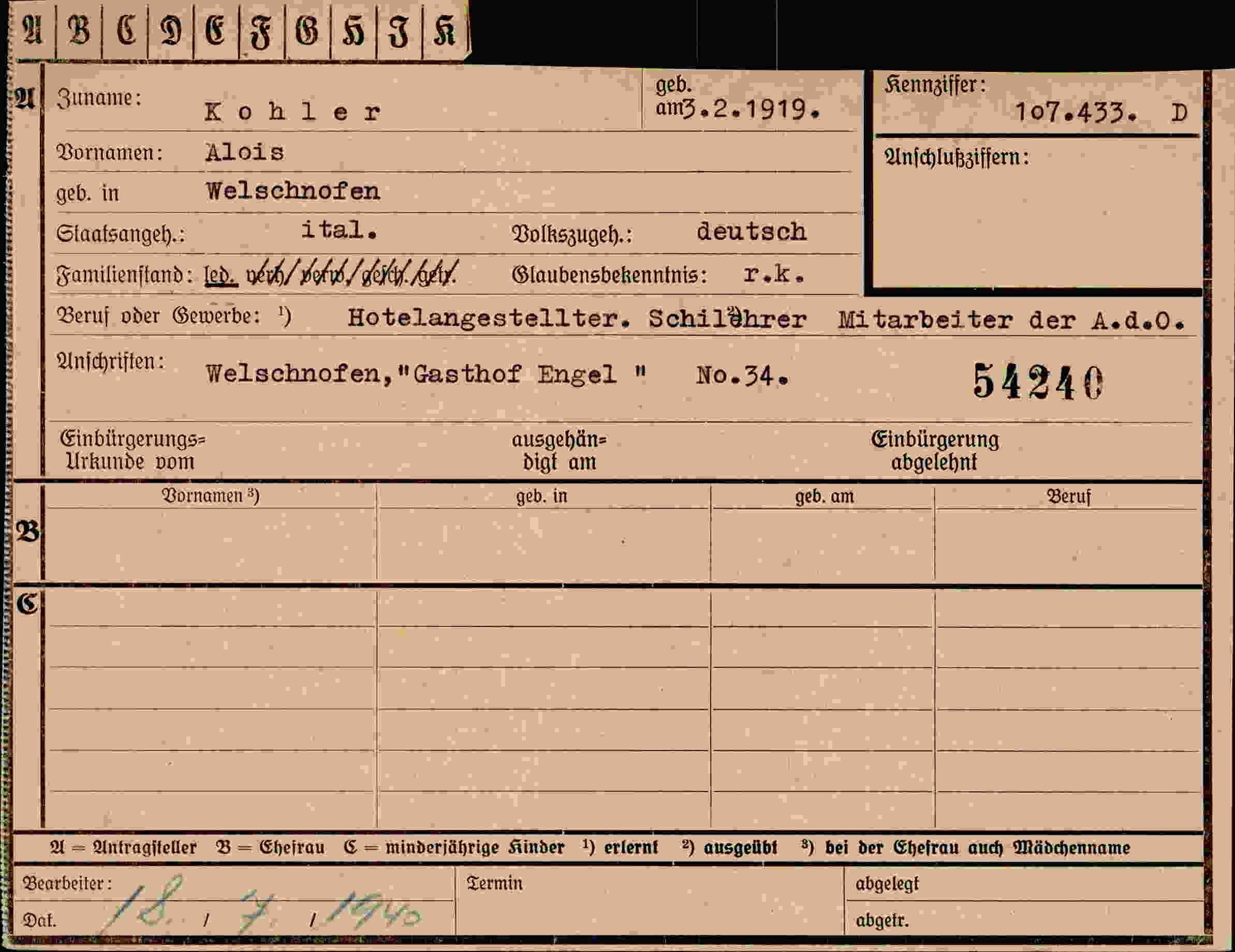 Vorderseite des Dokuments