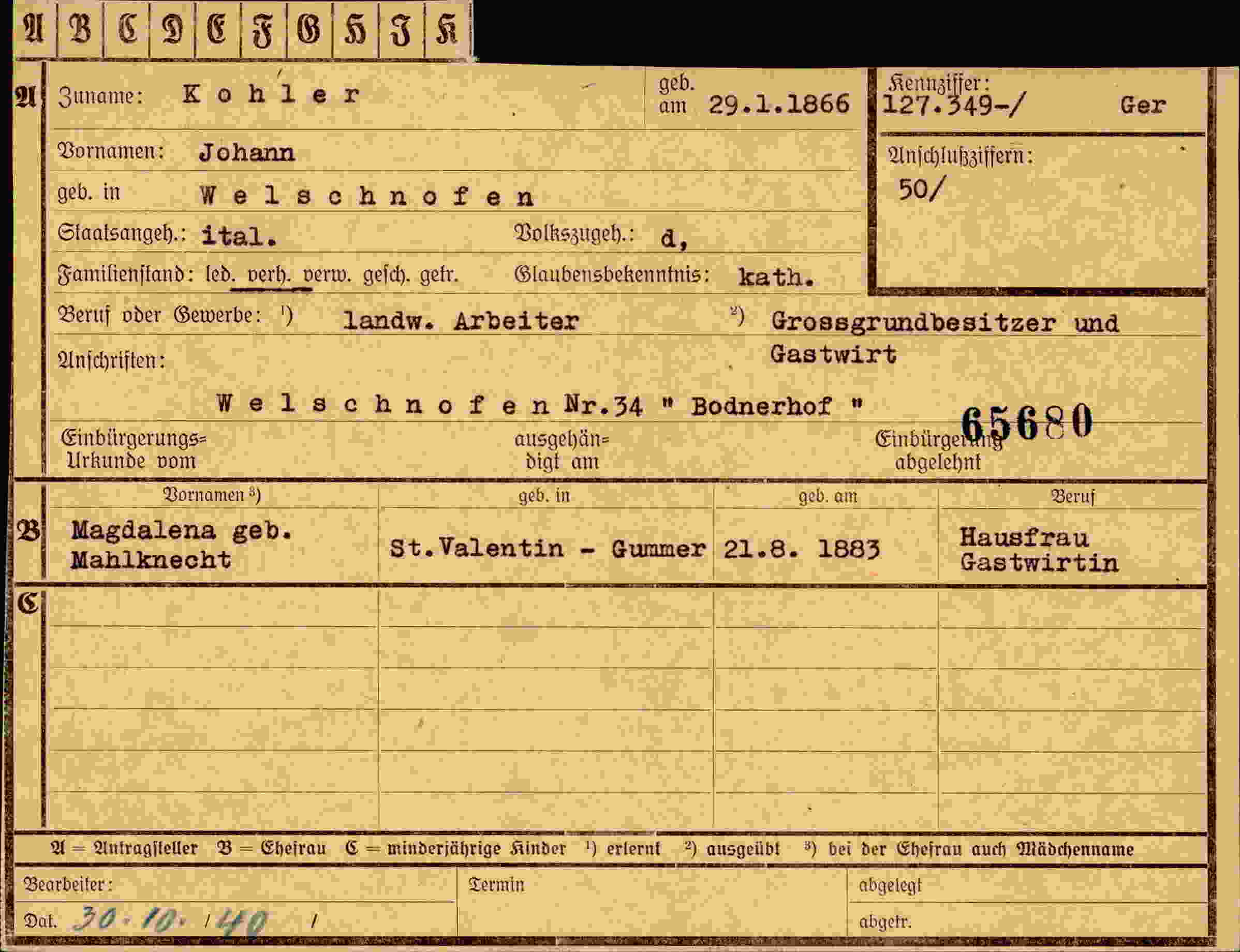 Dokument für Johann Kohler