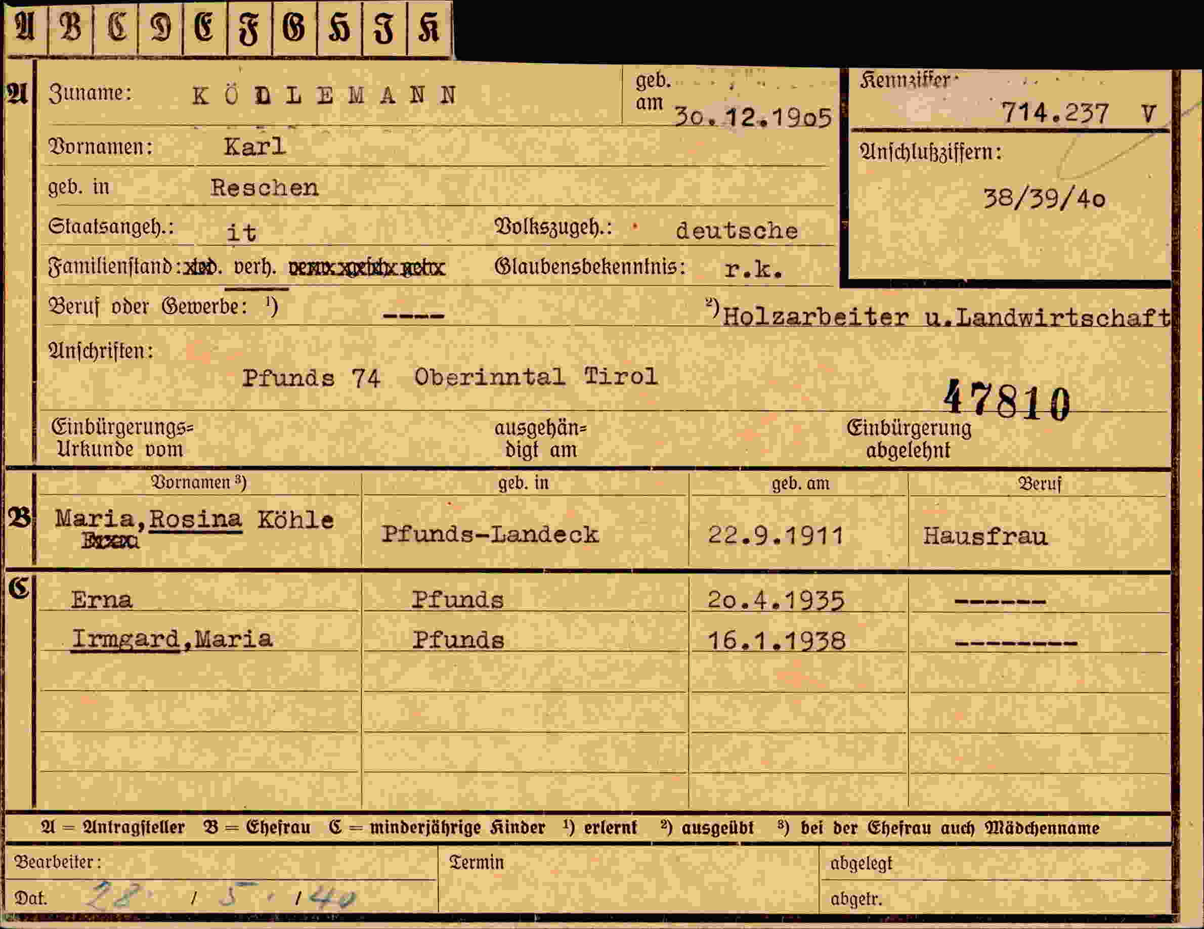 Dokument für Karl Ködlemann