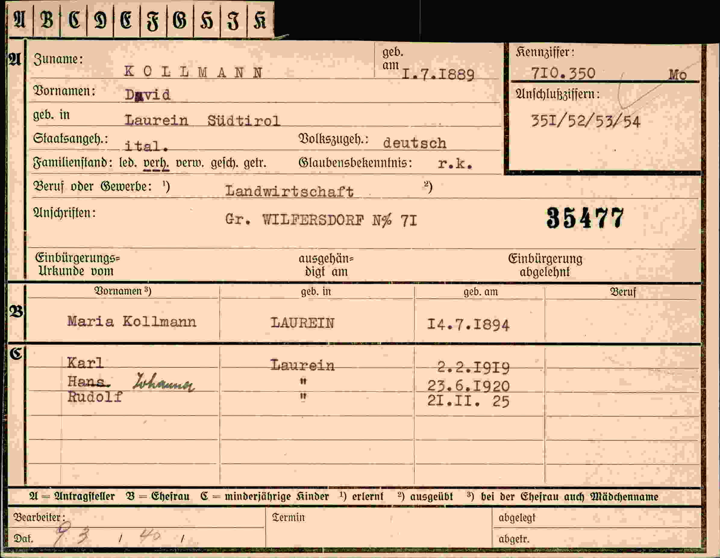 Vorderseite des Dokuments